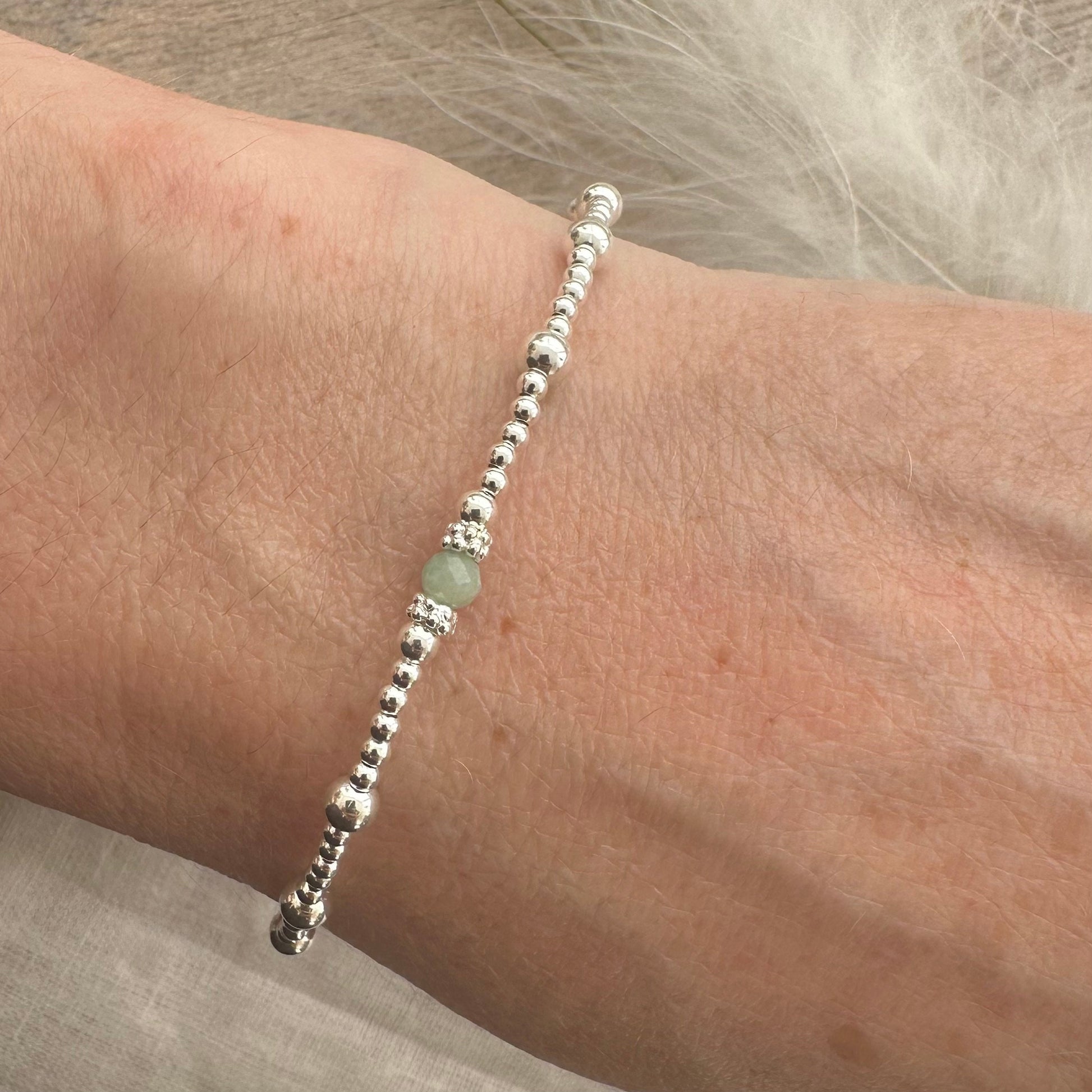 May Birthstone Emerald Layering Bracelet, Adjustable Sterling silver beaded bracelet May birthday gift for women