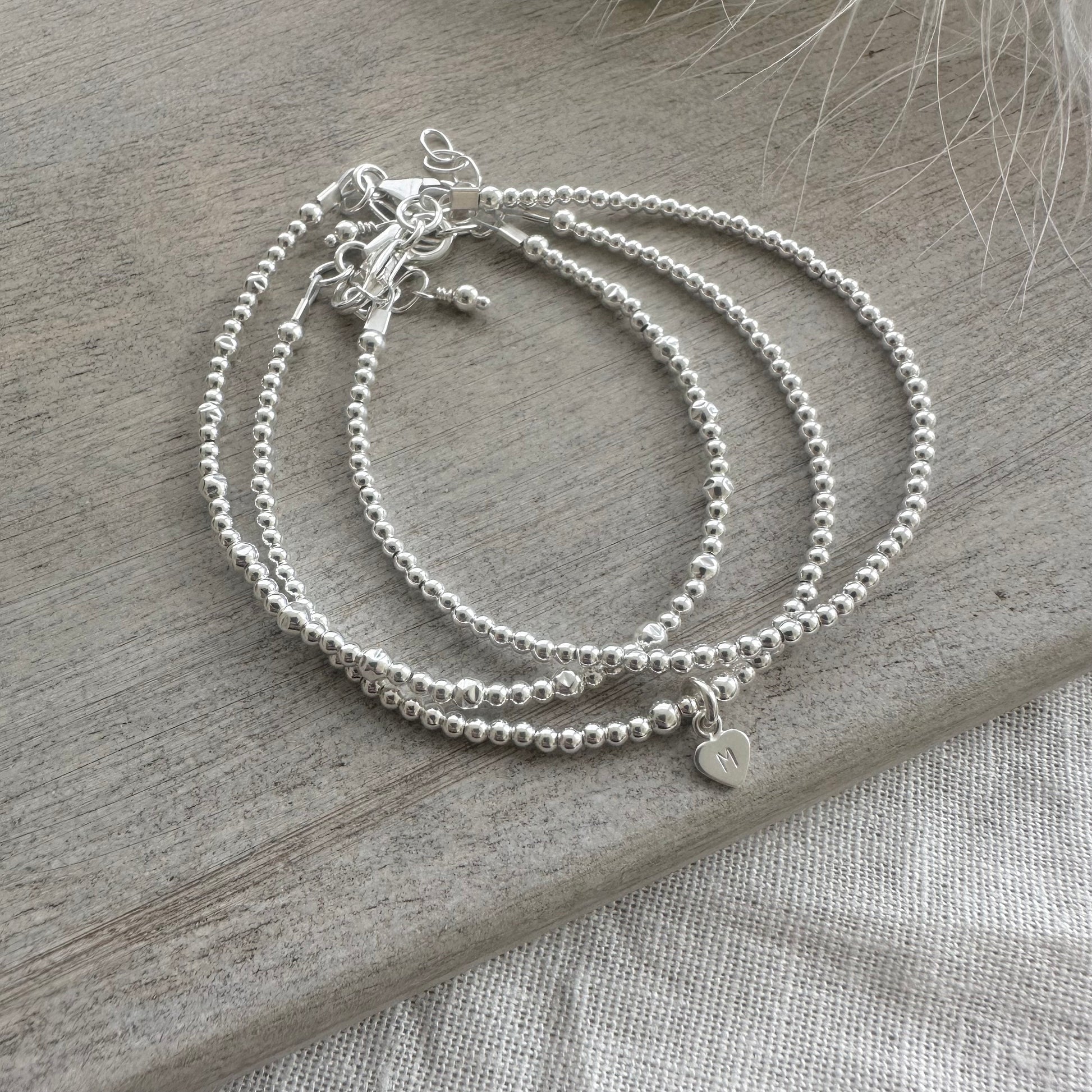 Personalised Silver Stacking Bracelet Set, Sterling Silver Layering Bracelets