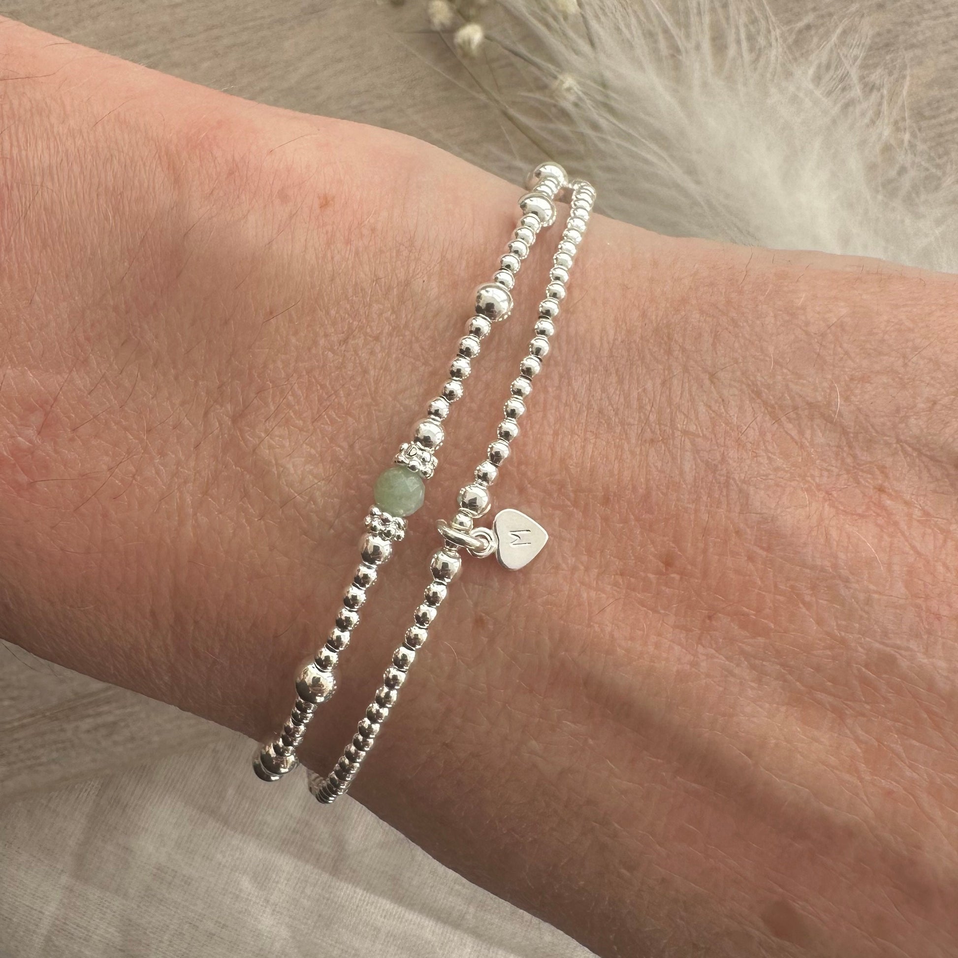 May Birthstone Emerald Layering Bracelet, Adjustable Sterling silver beaded bracelet May birthday gift for women