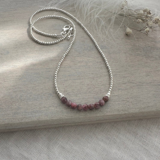 July Birthstone Ruby Necklace - Sterling Silver Beads