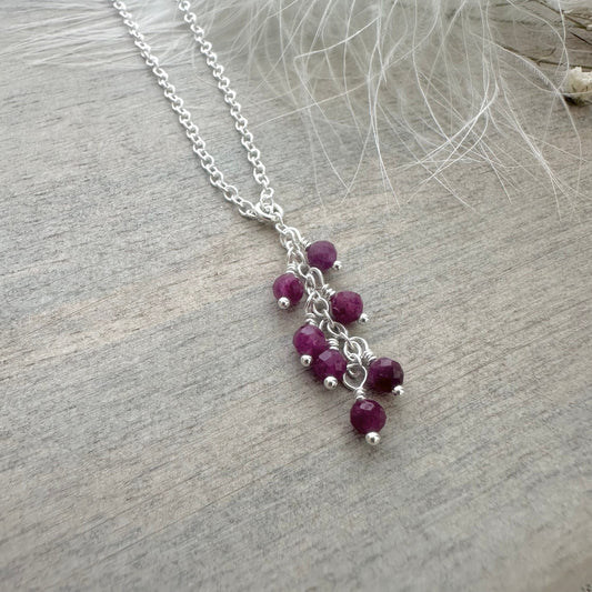 Dainty Ruby Cascade Necklace Sterling Silver, July Birthstone made to order