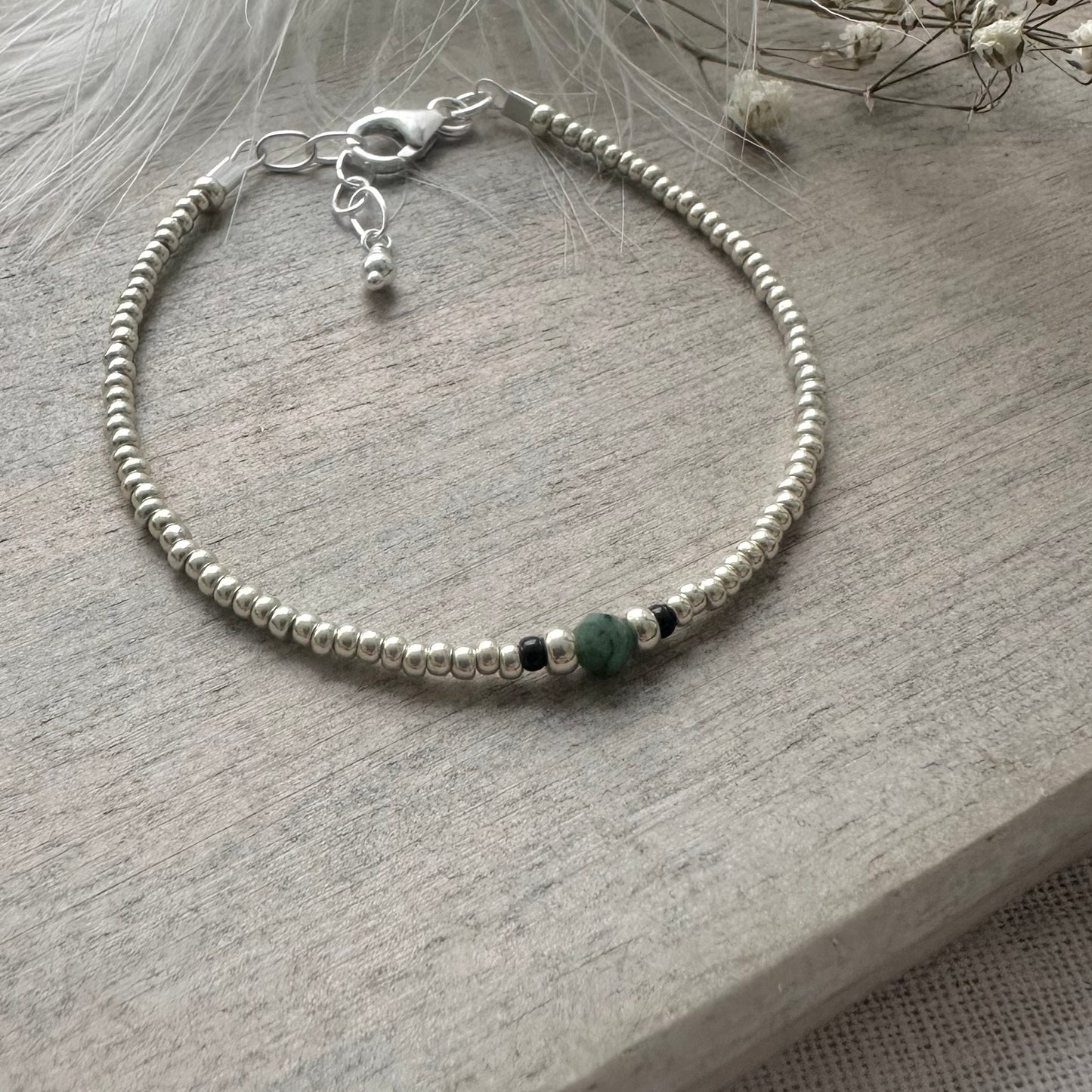 Emerald seed bead Bracelet, May Birthstone jewellery