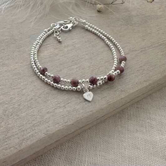 Personalised Ruby Bracelet Set, July Birthstone Jewellery