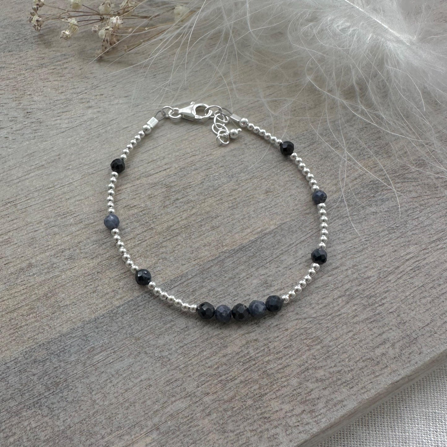 Dainty Blue Sapphire Bracelet in Sterling Silver, September Birthstone