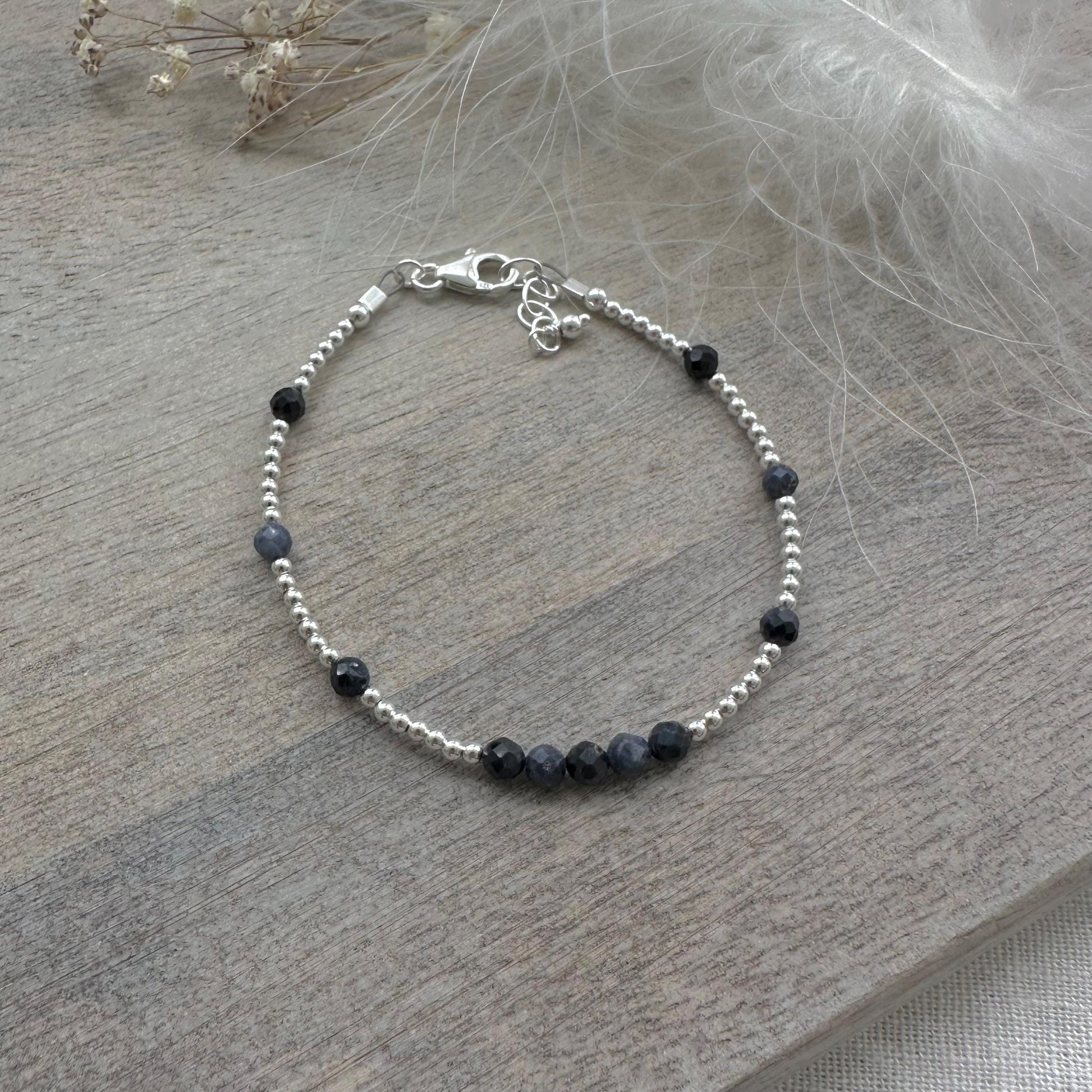 Dainty Blue Sapphire Bracelet in Sterling Silver, September Birthstone