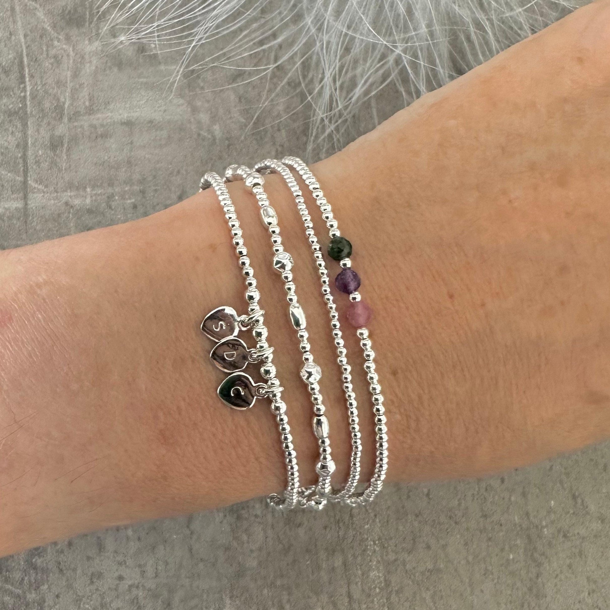 Family Birthstone & Initial Layering Bracelet Set, Dainty Family Jewellery