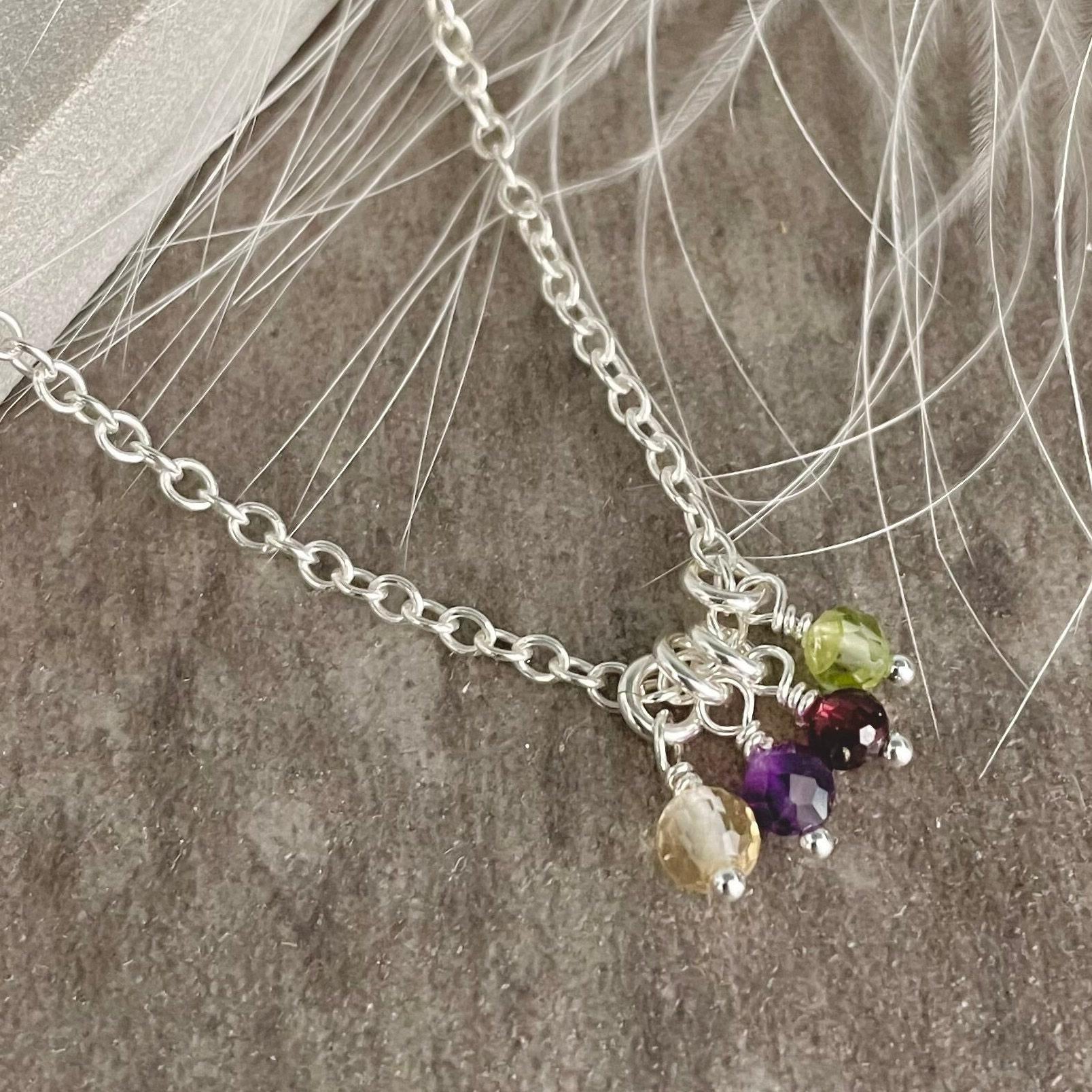 Very Dainty Family Birthstone Charm Necklace, Family Jewellery for