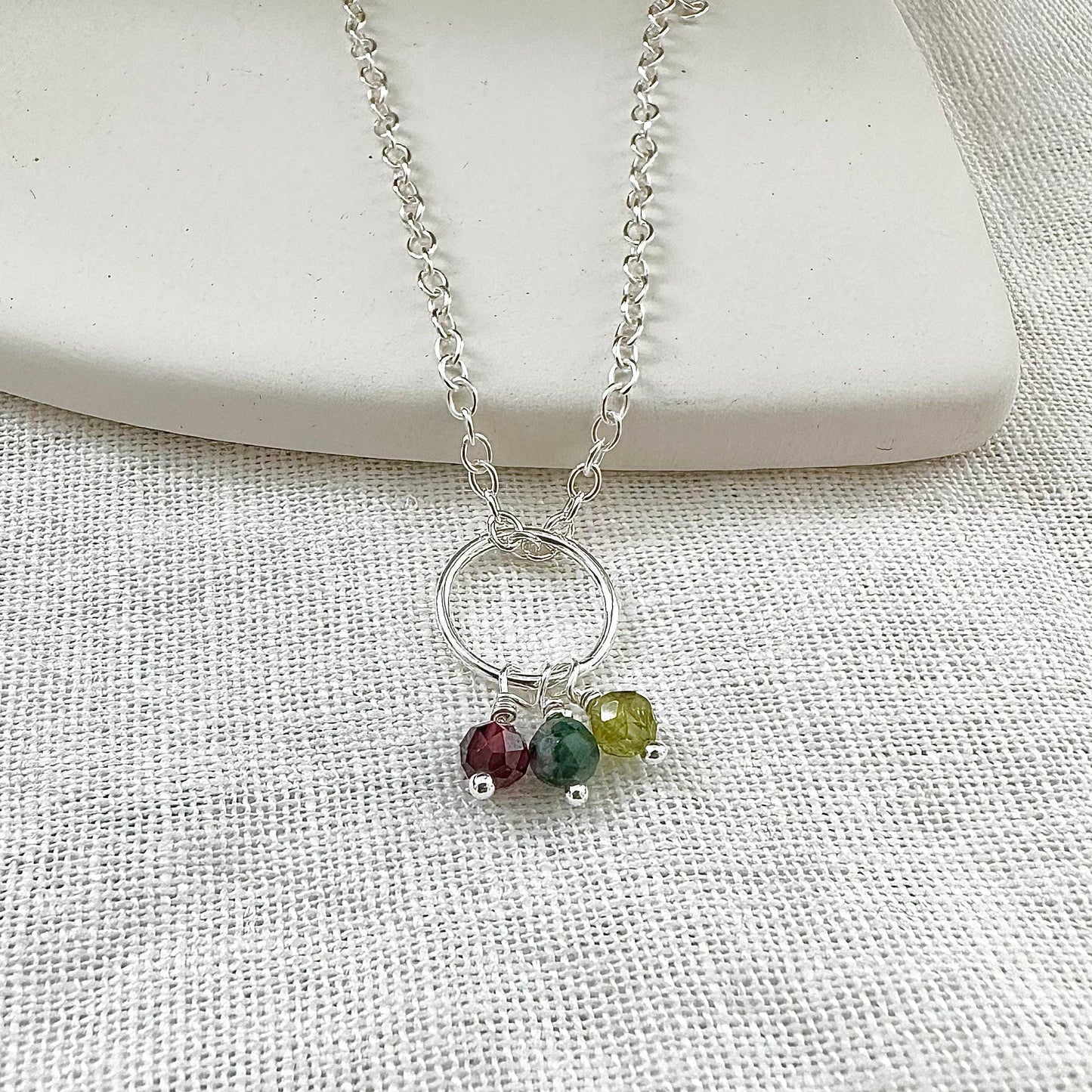 Tiny 4mm Birthstone Charm Necklace, Family Jewellery for Mothers in Sterling Silver