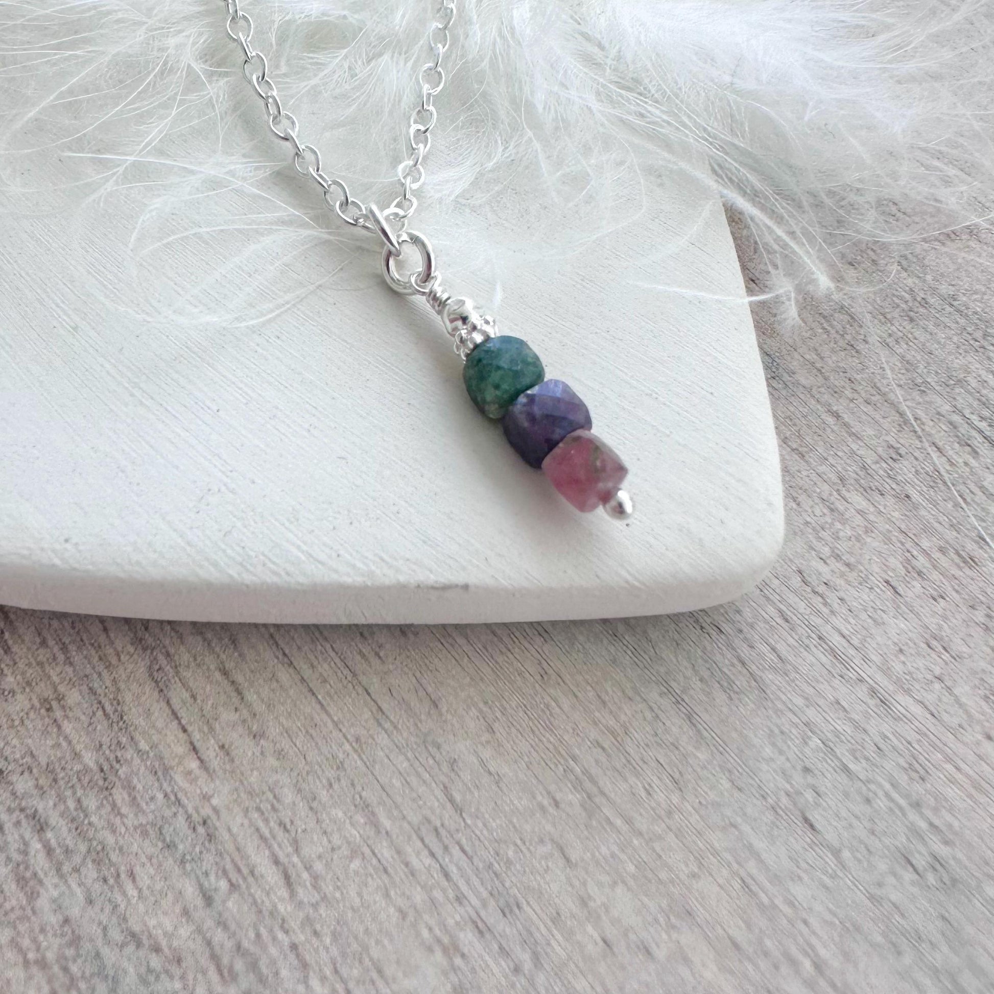 Dainty Tourmaline cube chain necklace, October birthstone jewellery sterling silver