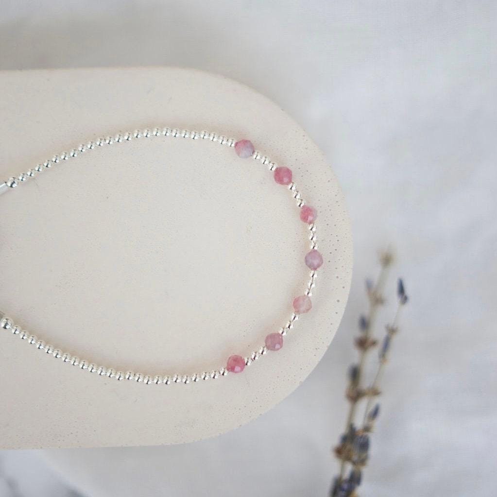 October Birthstone Pink Tourmaline Sterling Silver Bracelet