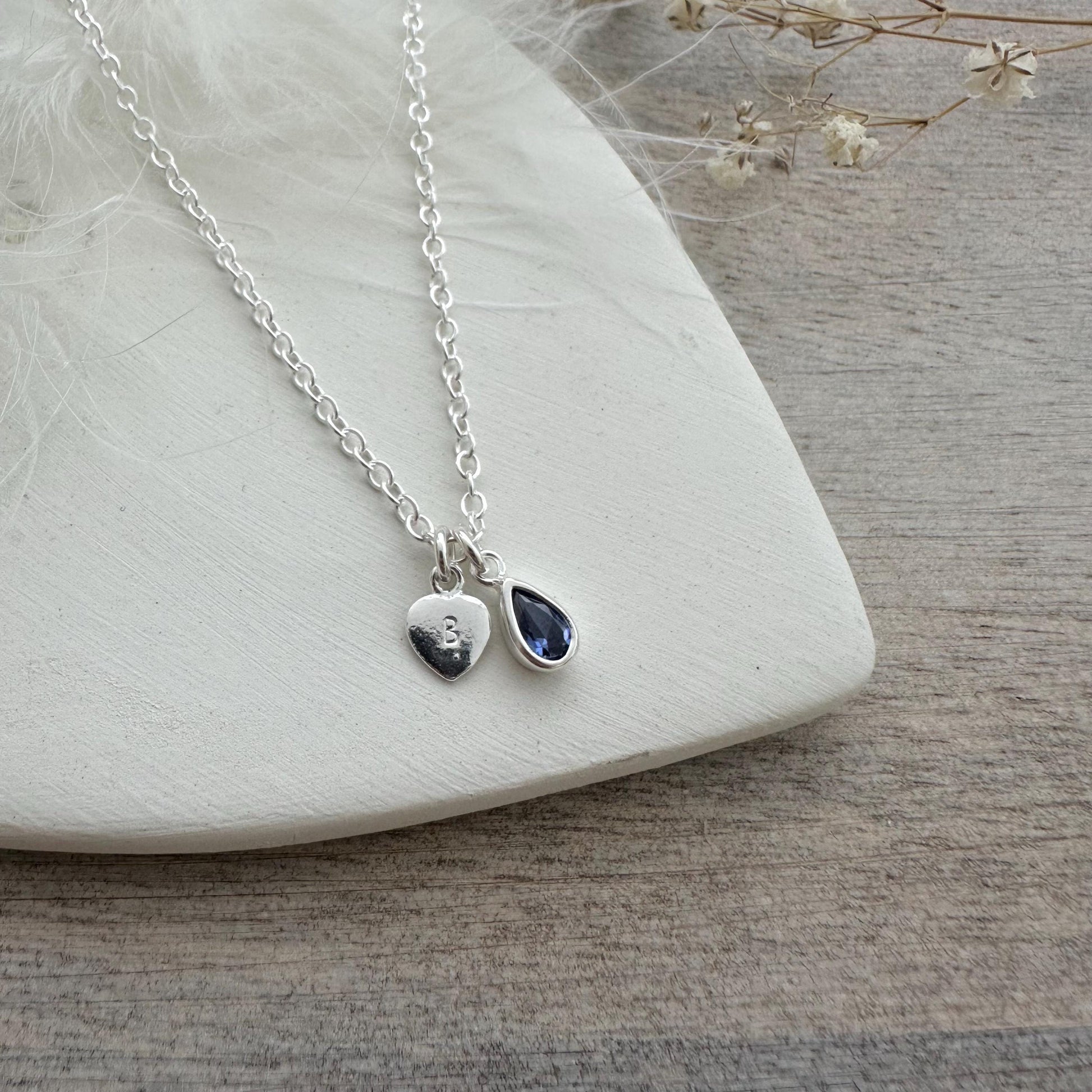 Personalised September CZ Crystal Birthstone Initial Necklace, September Birthday gift for women