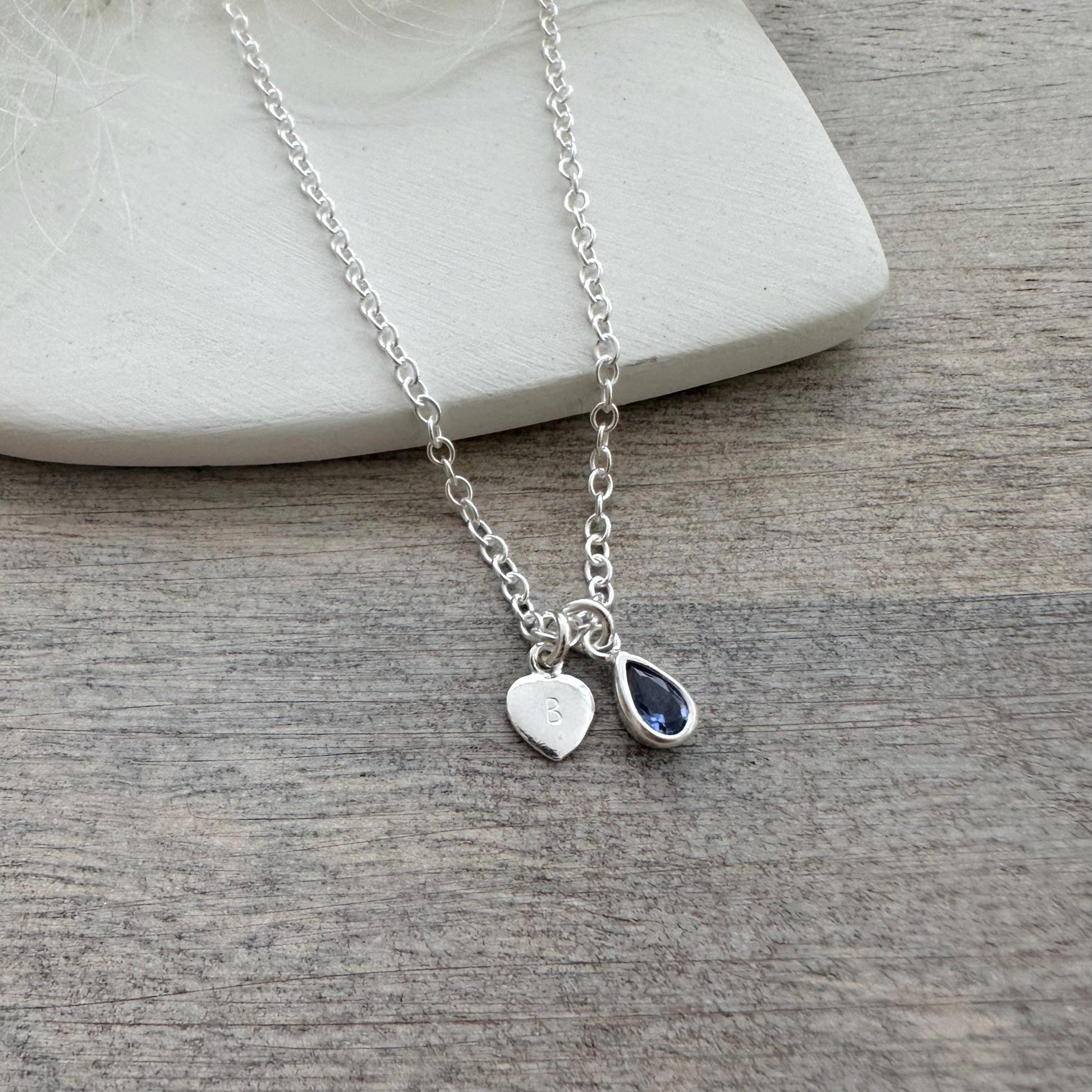 Personalised September CZ Crystal Birthstone Initial Necklace, September Birthday gift for women