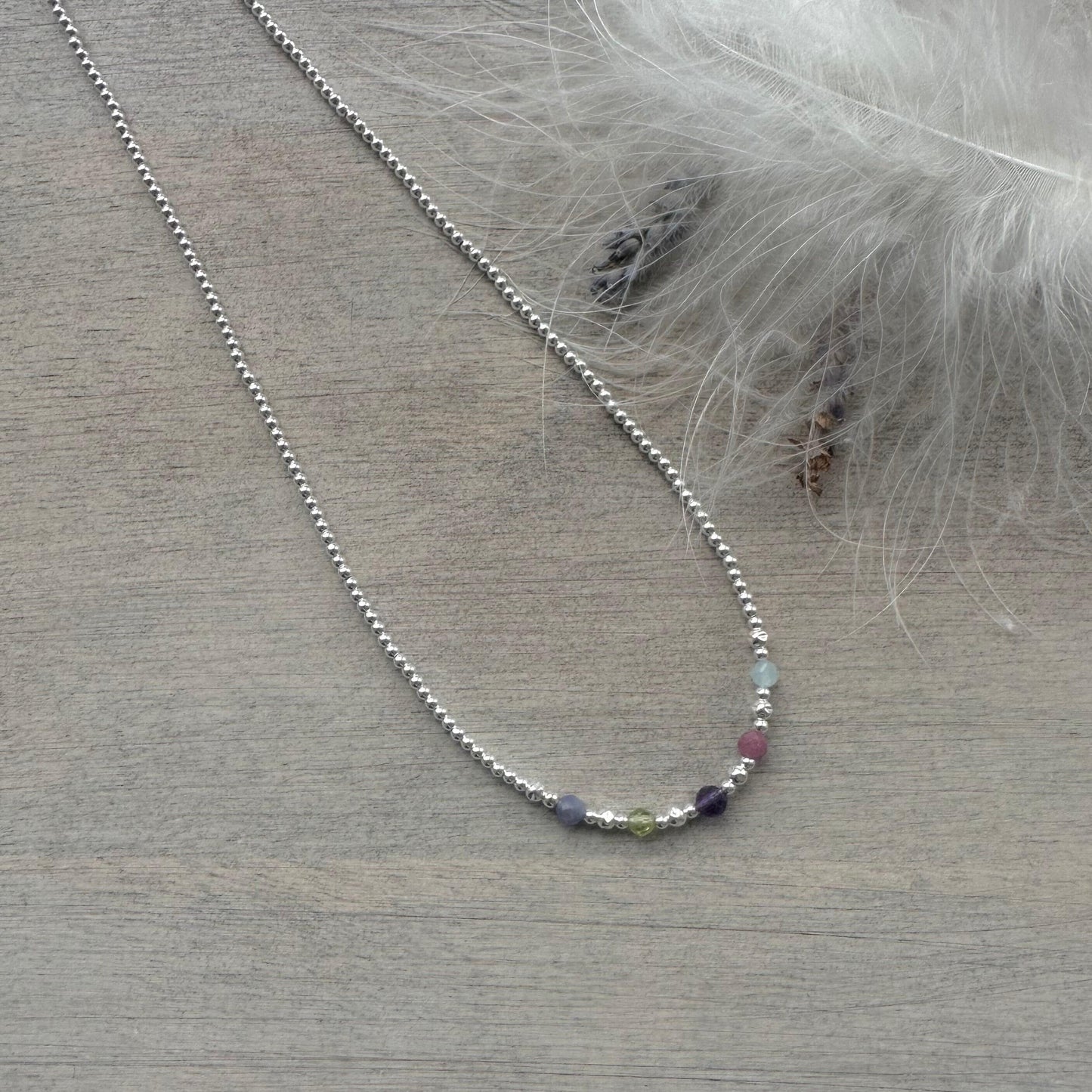 Sterling Silver Multiple birthstone Beaded Necklace, Family Birthstone Jewellery Gift for Mum for Mother’s Day