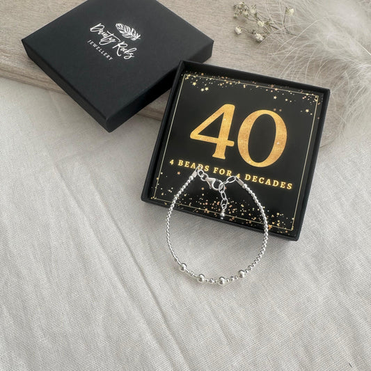 40th Birthday Gift 4 Beads 4 Decades Bracelet, Jewellery Gift for Her 40th in Sterling Silver