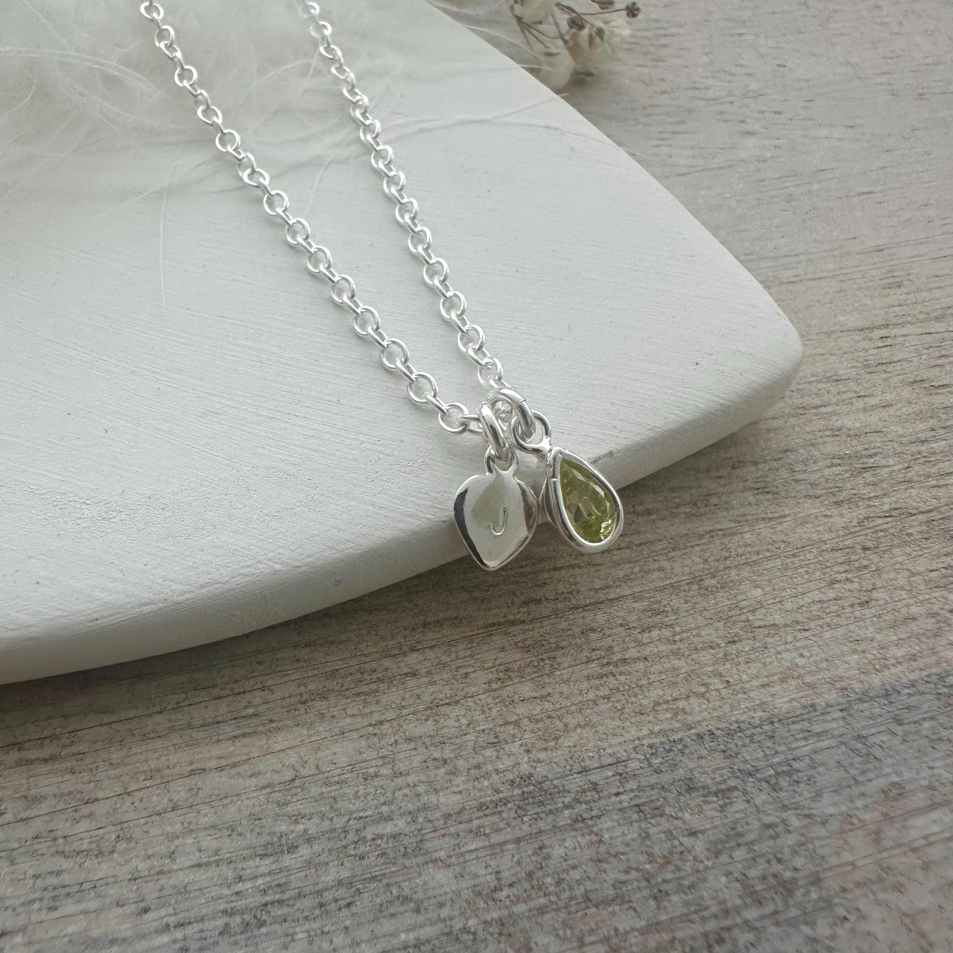 Dainty Personalised Cubic Zirconia Birthstone Charm Necklace with Initials, Sentimental Gift for Mum