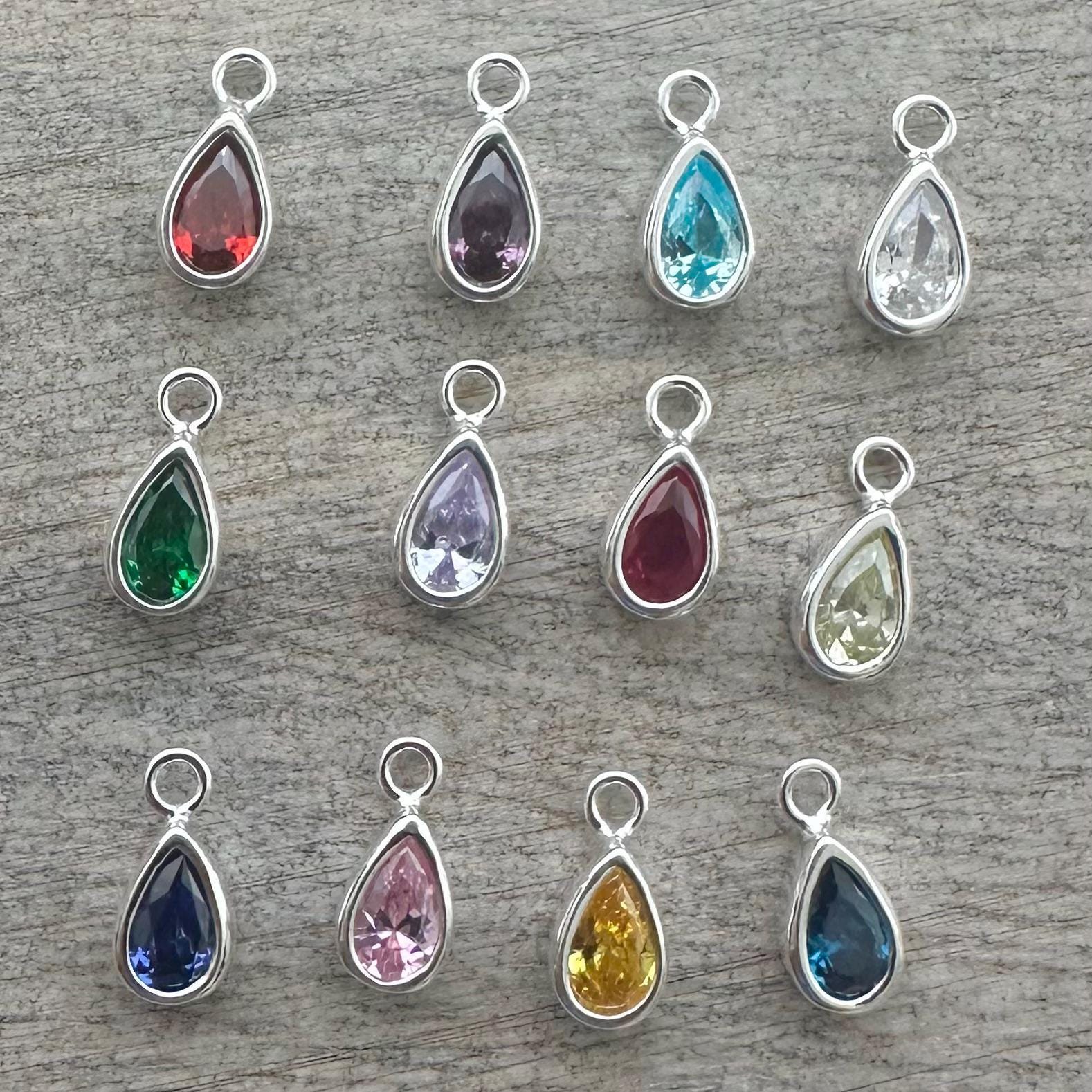 Dainty Personalised Cubic Zirconia Birthstone Charm Necklace with Initials, Sentimental Gift for Mum