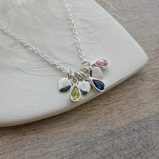 Dainty Personalised Cubic Zirconia Birthstone Charm Necklace with Initials, Sentimental Gift for Mum
