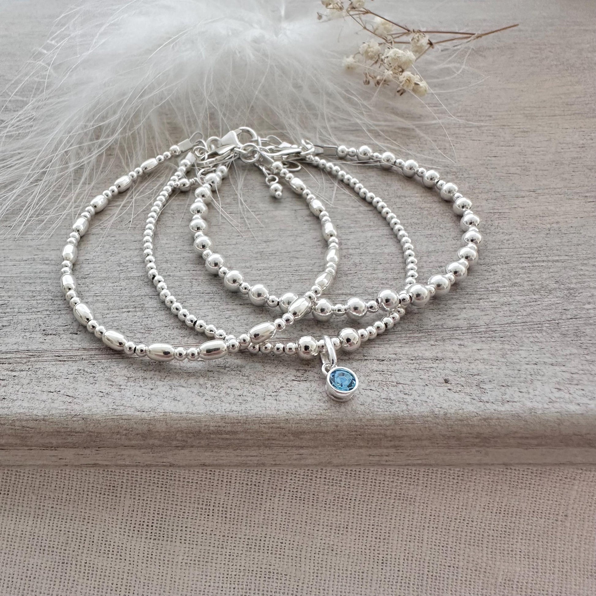 Layering Bracelet Set with birthstone, Sterling Silver Stacking Bracelet Set