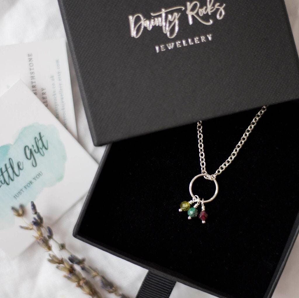 Tiny 4mm Birthstone Charm Necklace, Family Jewellery for Mothers in Sterling Silver