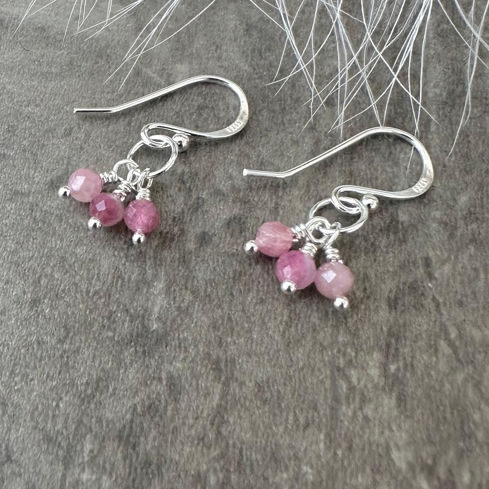 Sterling Silver Pink Tourmaline October Birthstone Earrings, Cascade Earrings