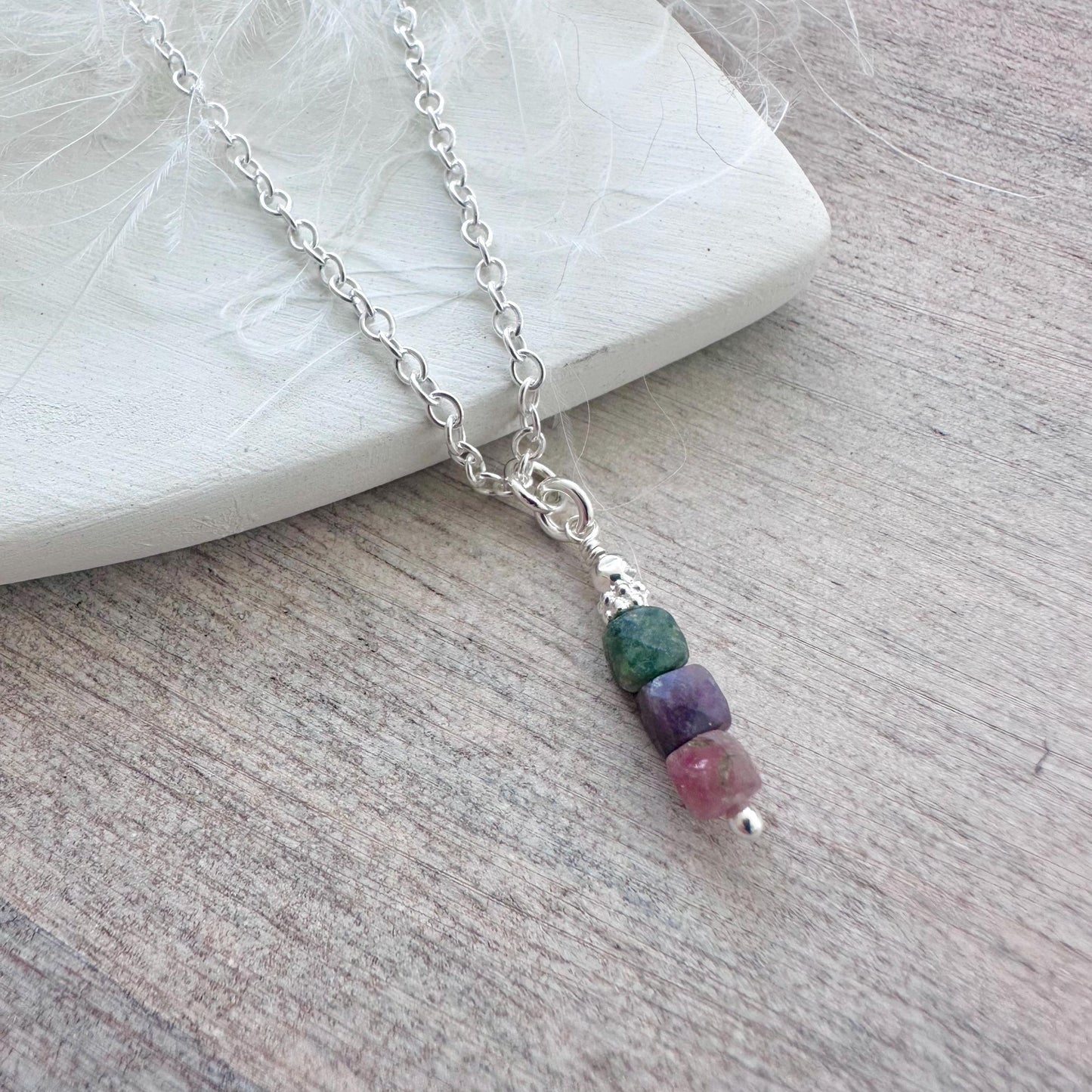 Dainty Tourmaline cube chain necklace, October birthstone jewellery sterling silver