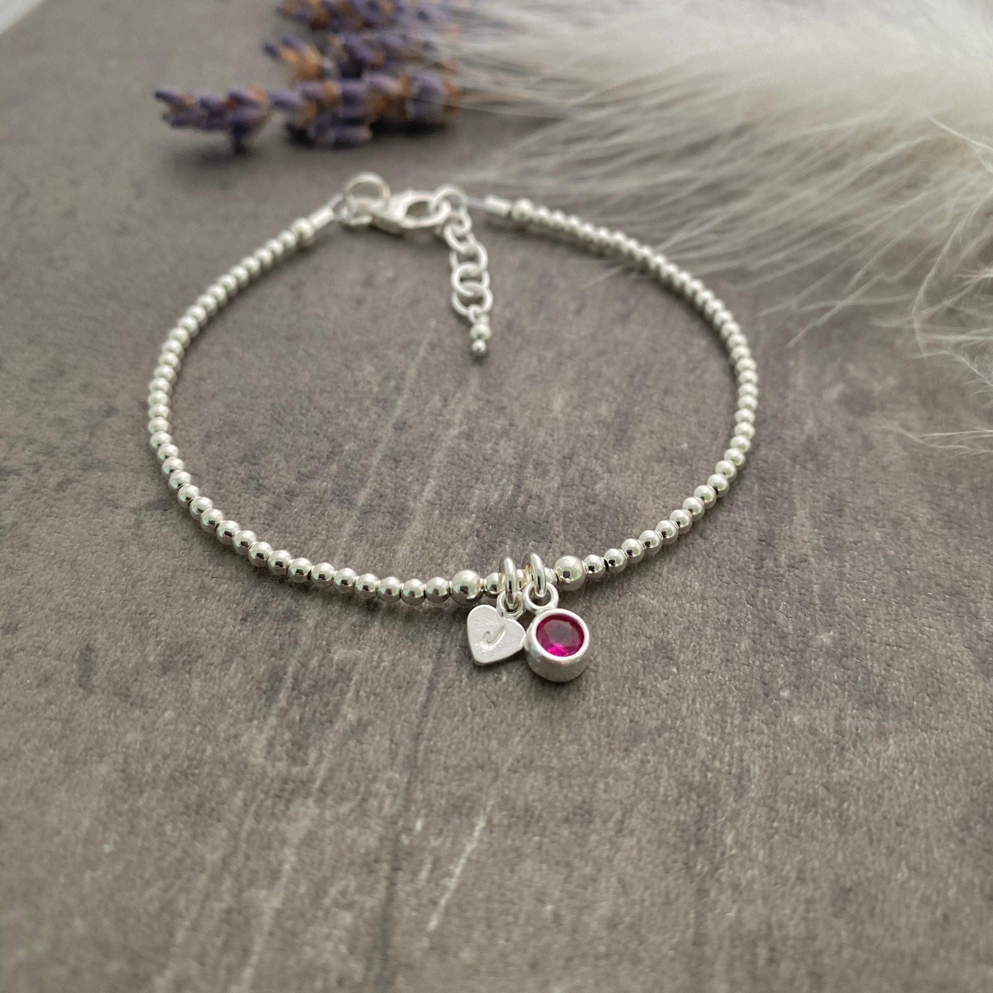 Dainty October Birthstone CZ Initial Bracelet, Personalised sterling silver Jewellery with Cubic Zirconia