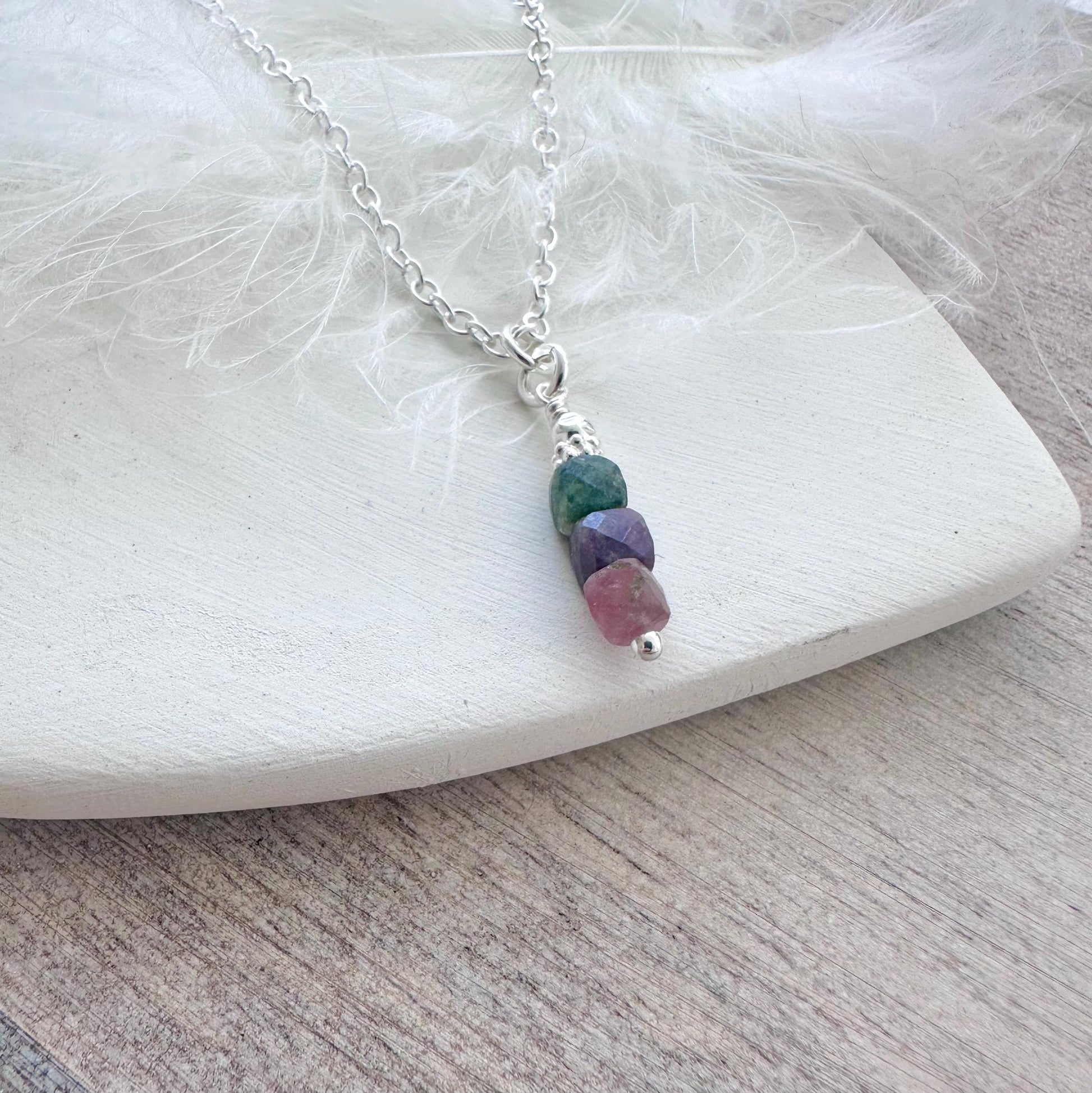 Dainty Tourmaline cube chain necklace, October birthstone jewellery sterling silver