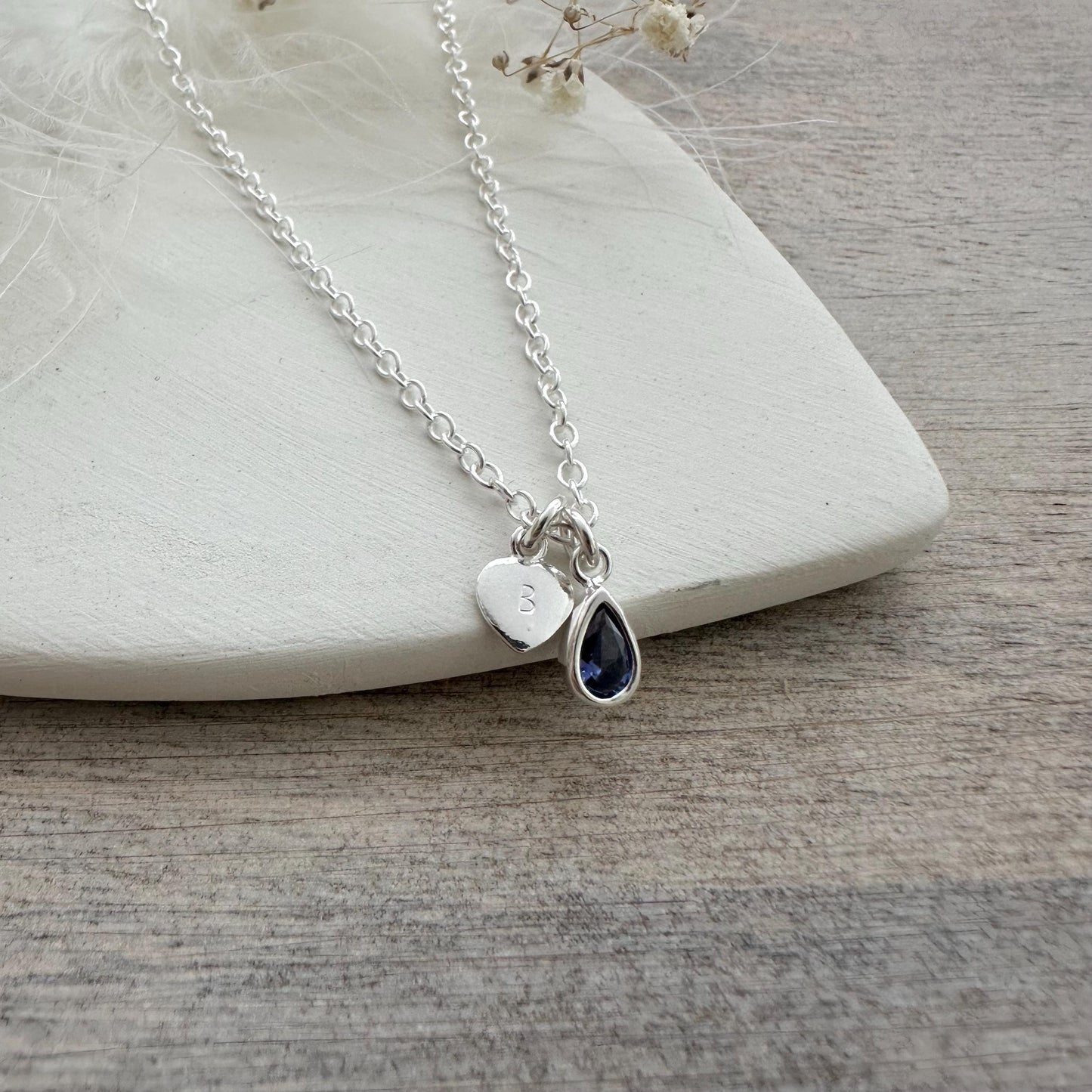 Personalised September CZ Crystal Birthstone Initial Necklace, September Birthday gift for women
