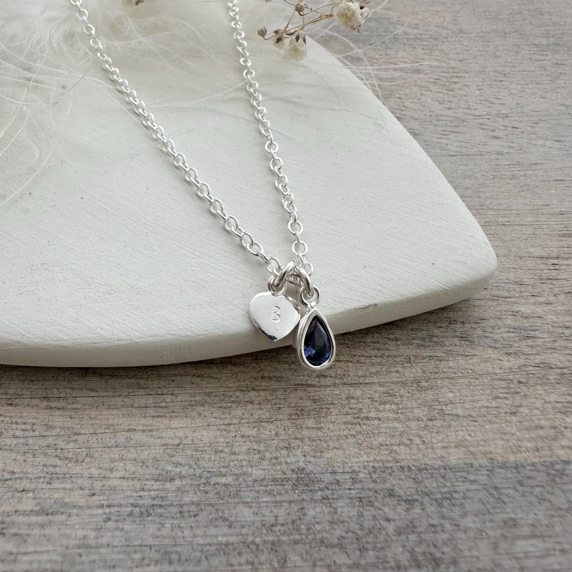 Personalised September CZ Crystal Birthstone Initial Necklace, September Birthday gift for women