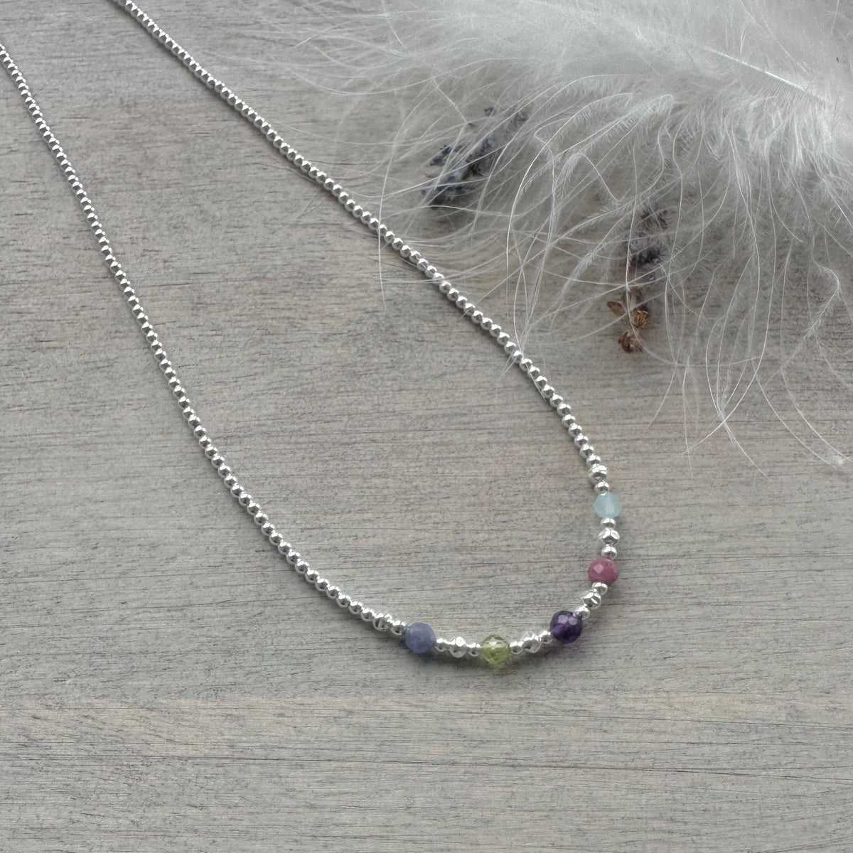 Family Birthstone Remembrance Keepsake In Sterling Silver , Memorial Necklace