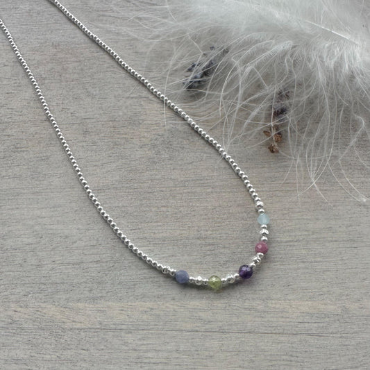 Family Birthstone Remembrance Keepsake In Sterling Silver , Memorial Necklace