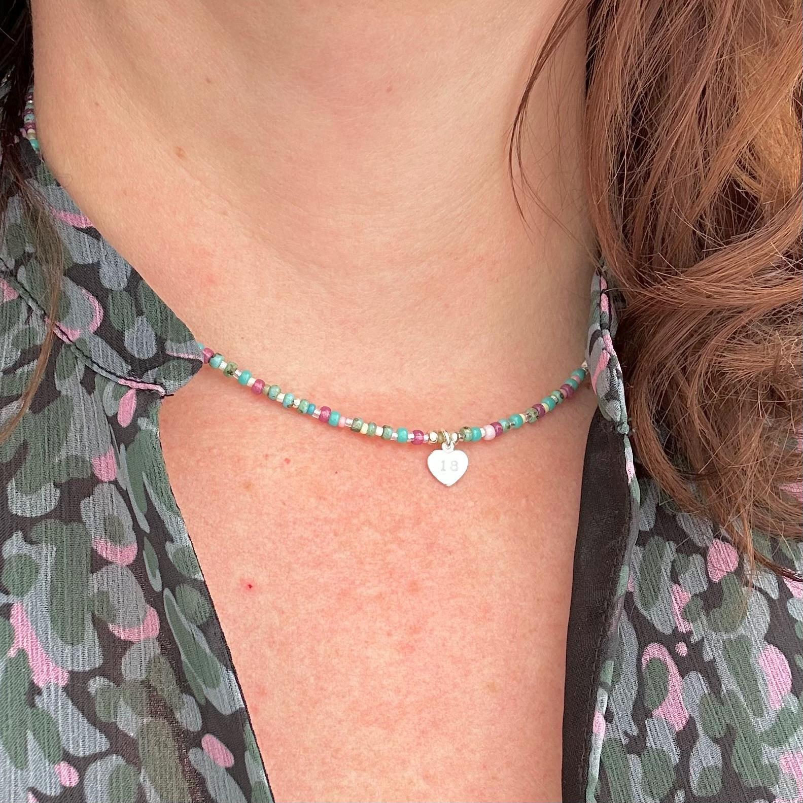 Glass Beaded Necklace with Age Charm 16th 18th 21st 30th 40th 50th 60th Milestone Birthday Jewellery with seed beads