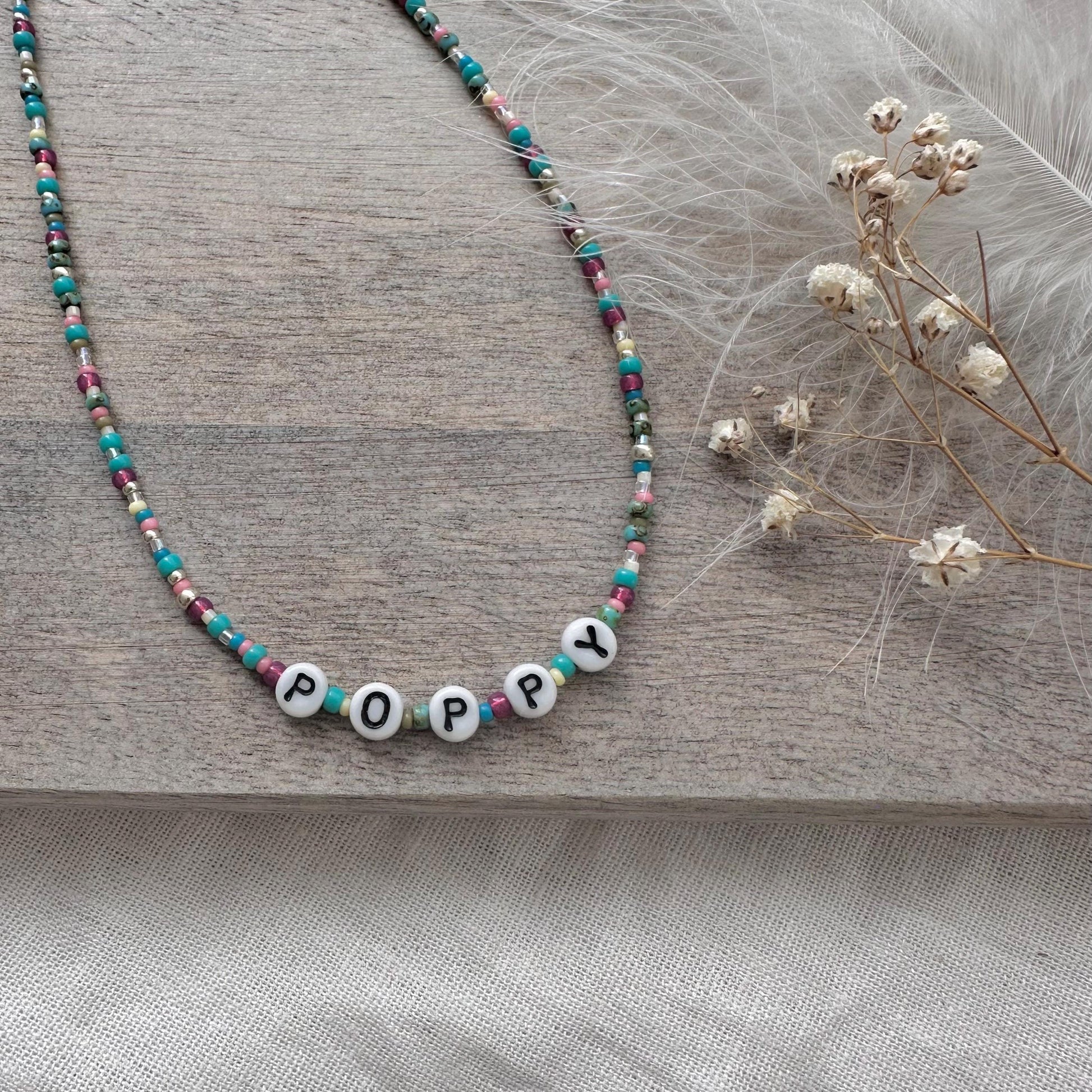 Personalised Beaded Name Necklace, Birthday Gift for girls with glass letter beads