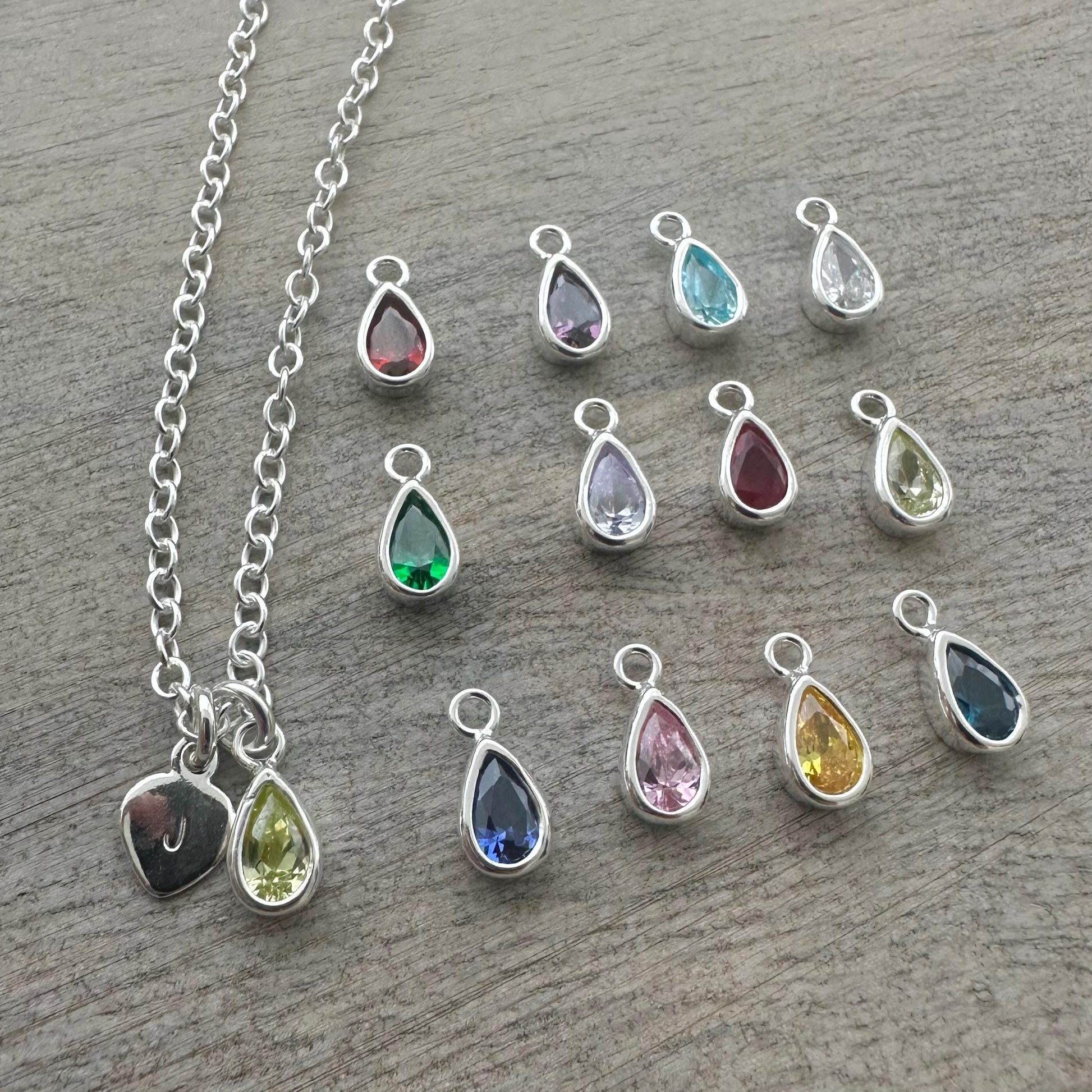 Dainty Personalised Cubic Zirconia Birthstone Charm Necklace with Initials, Sentimental Gift for Mum