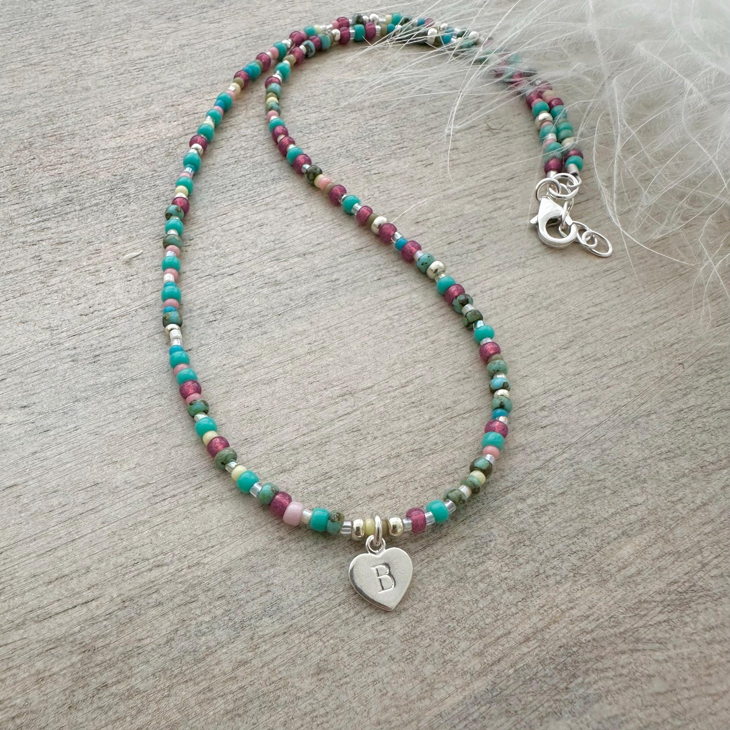Initial Glass Beaded Necklace with Letter Charm, Personalised Jewellery for Ladies with seed beads
