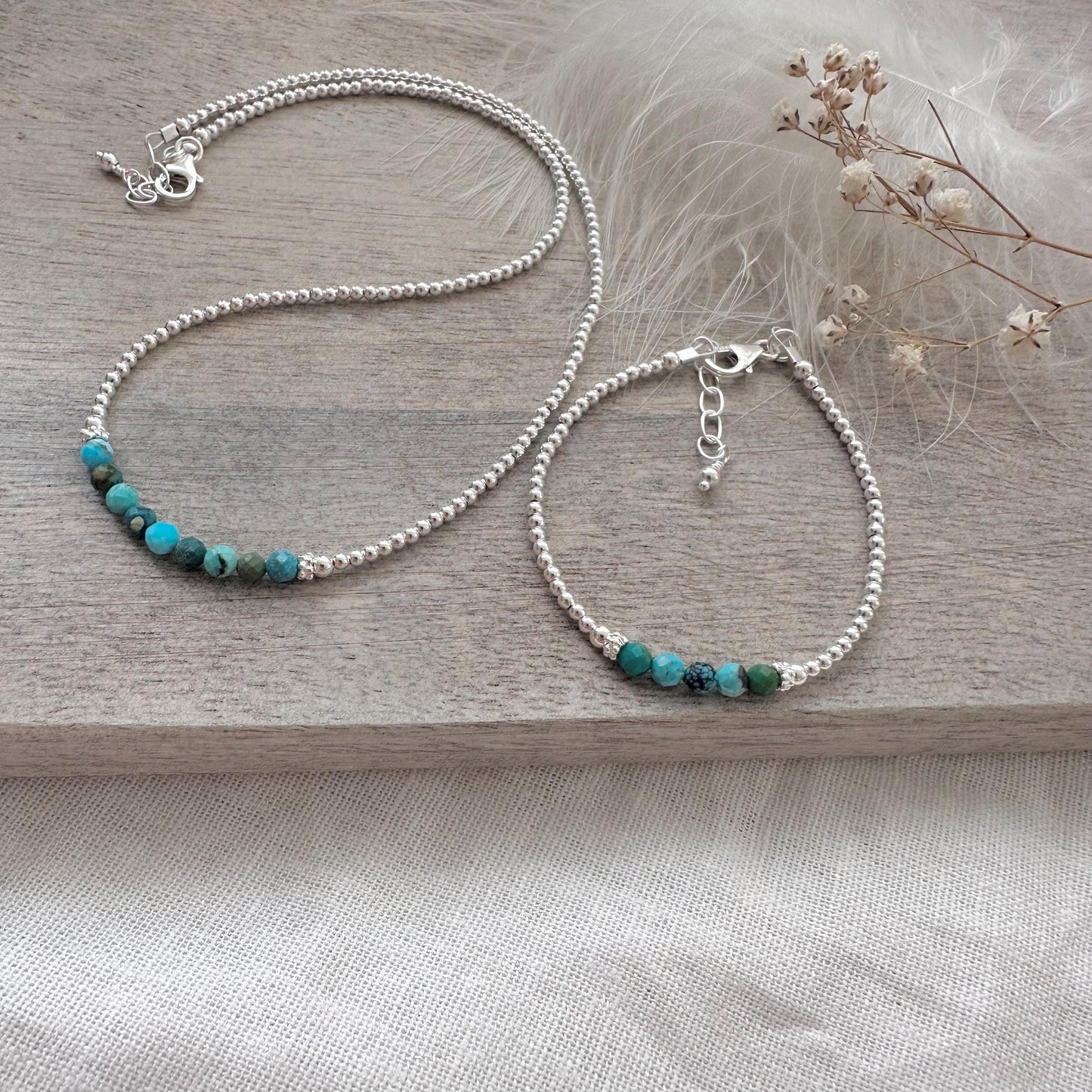 Birthstone Bead Bracelet & Necklace Set in Sterling Silver, Jewellery Set for women for birthday gift