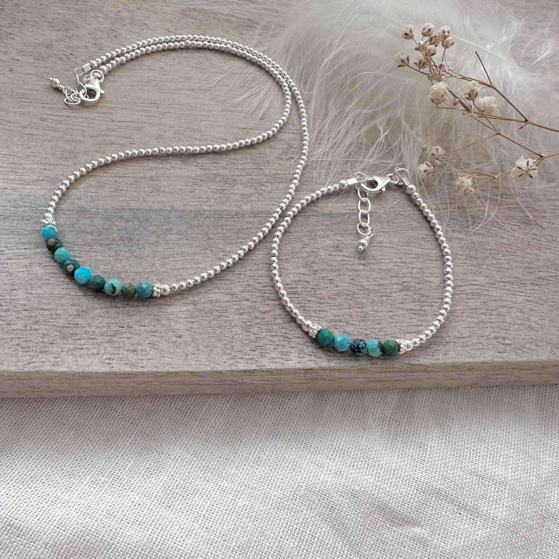 Birthstone Bead Bracelet & Necklace Set in Sterling Silver, Jewellery Set for women for birthday gift