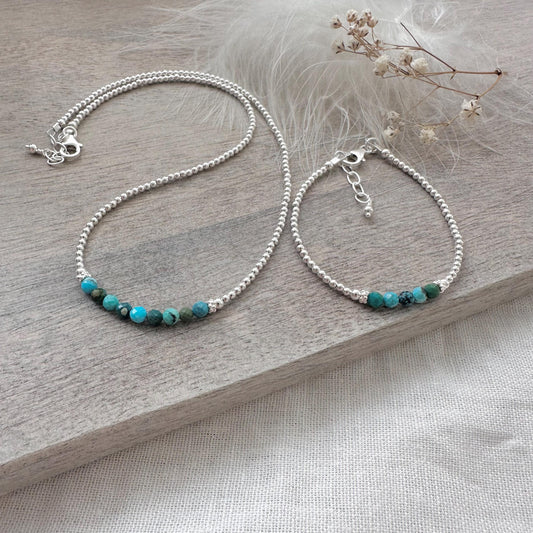 Birthstone Bead Bracelet & Necklace Set in Sterling Silver, Jewellery Set for women for birthday gift