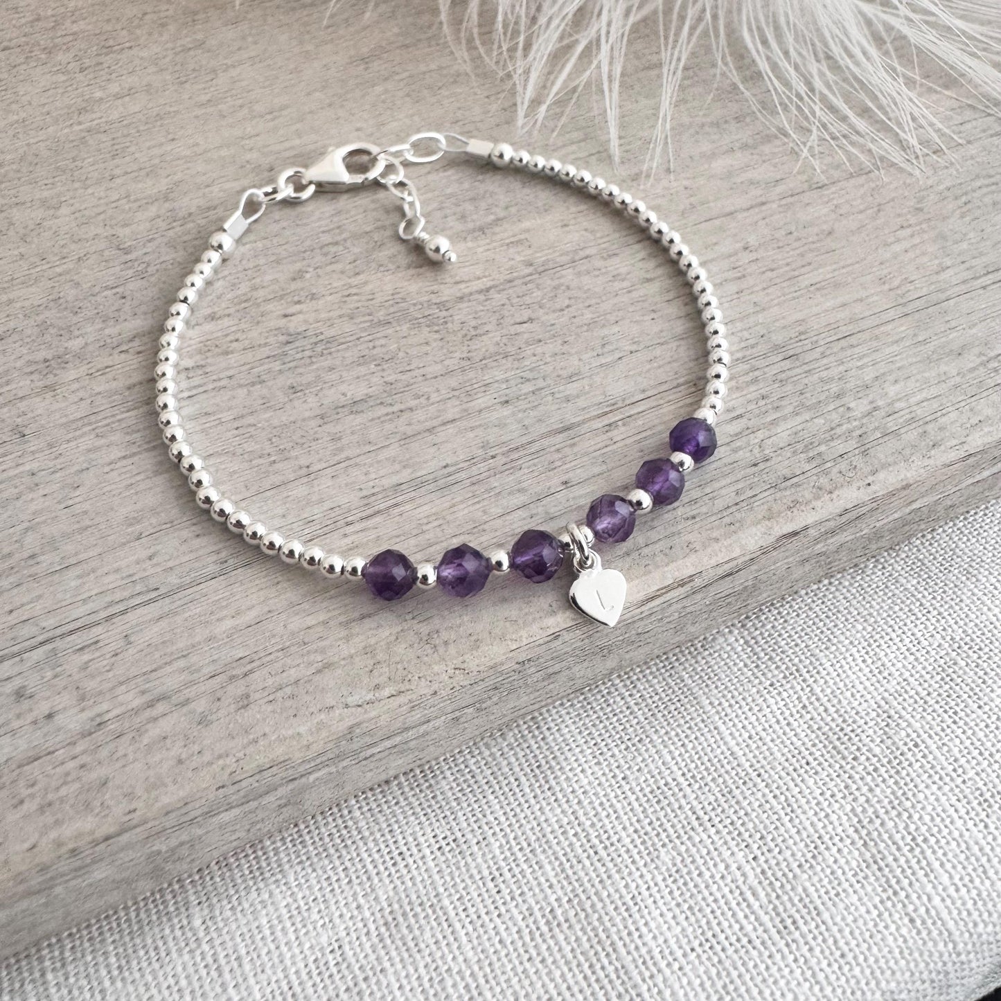 Personalised Amethyst Bracelet, Dainty February Birthstone Jewellery in Sterling Silver