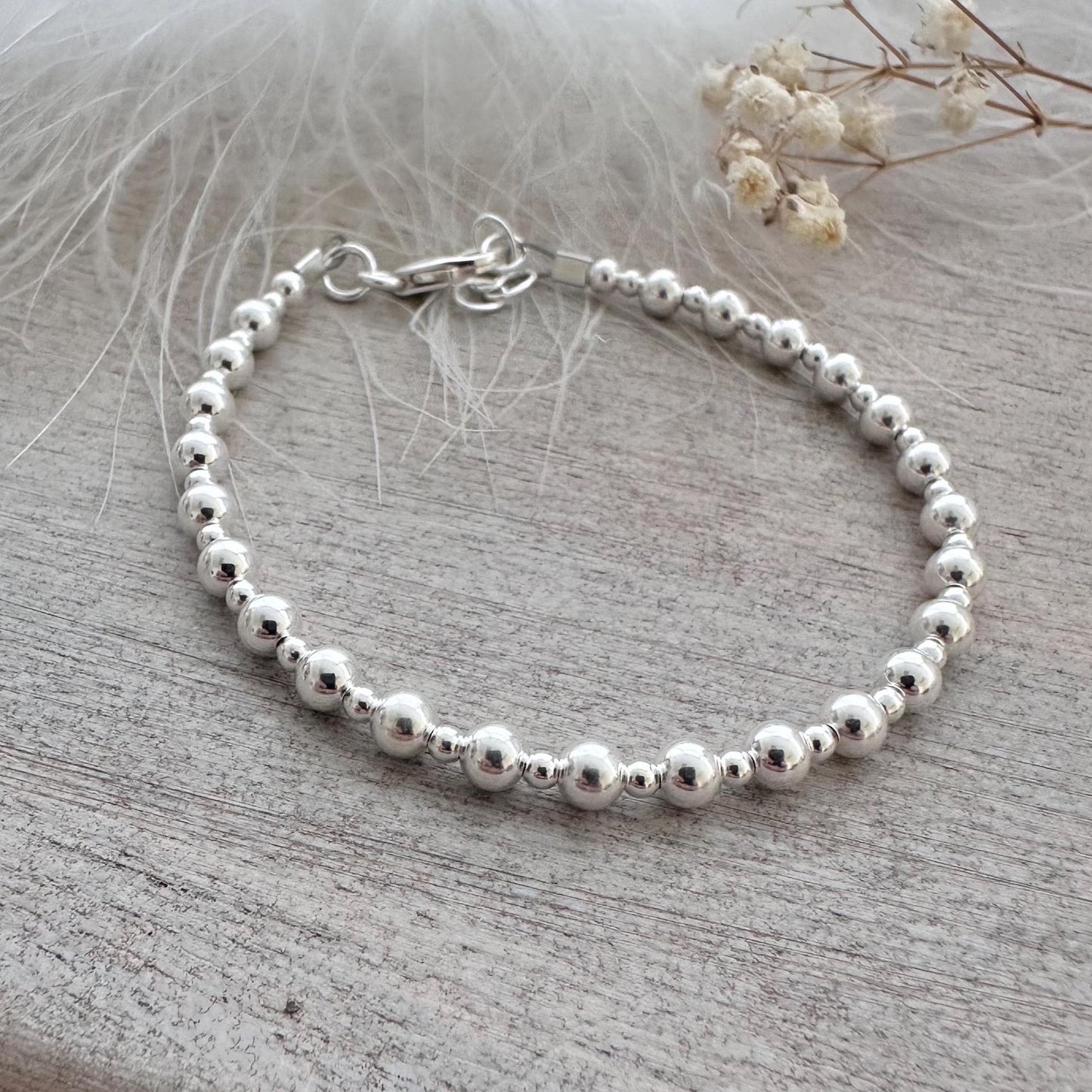 Sterling Silver 4mm Bead Bracelet, Silver Bracelet Women