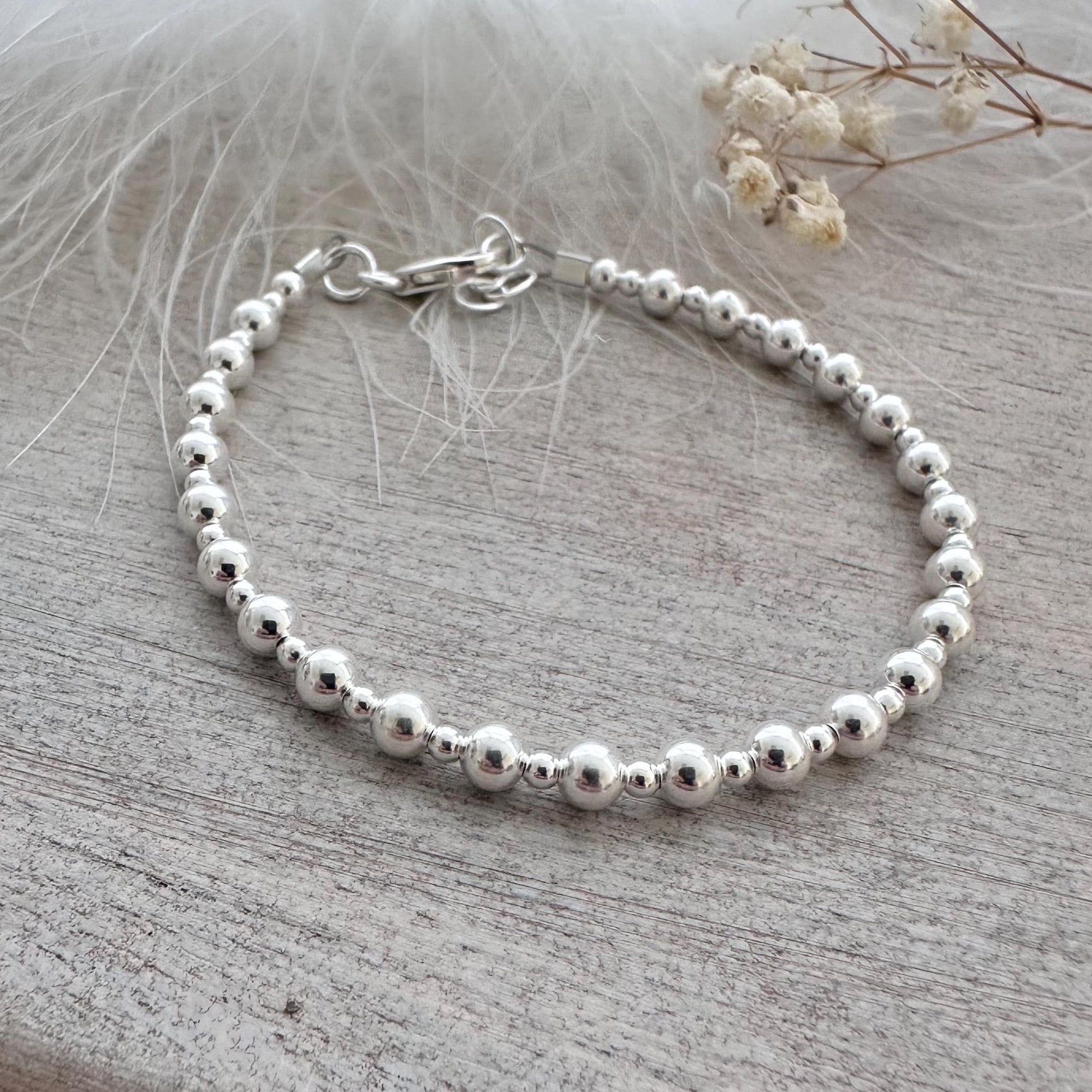Sterling Silver 4mm Bead Bracelet, Silver Bracelet Women