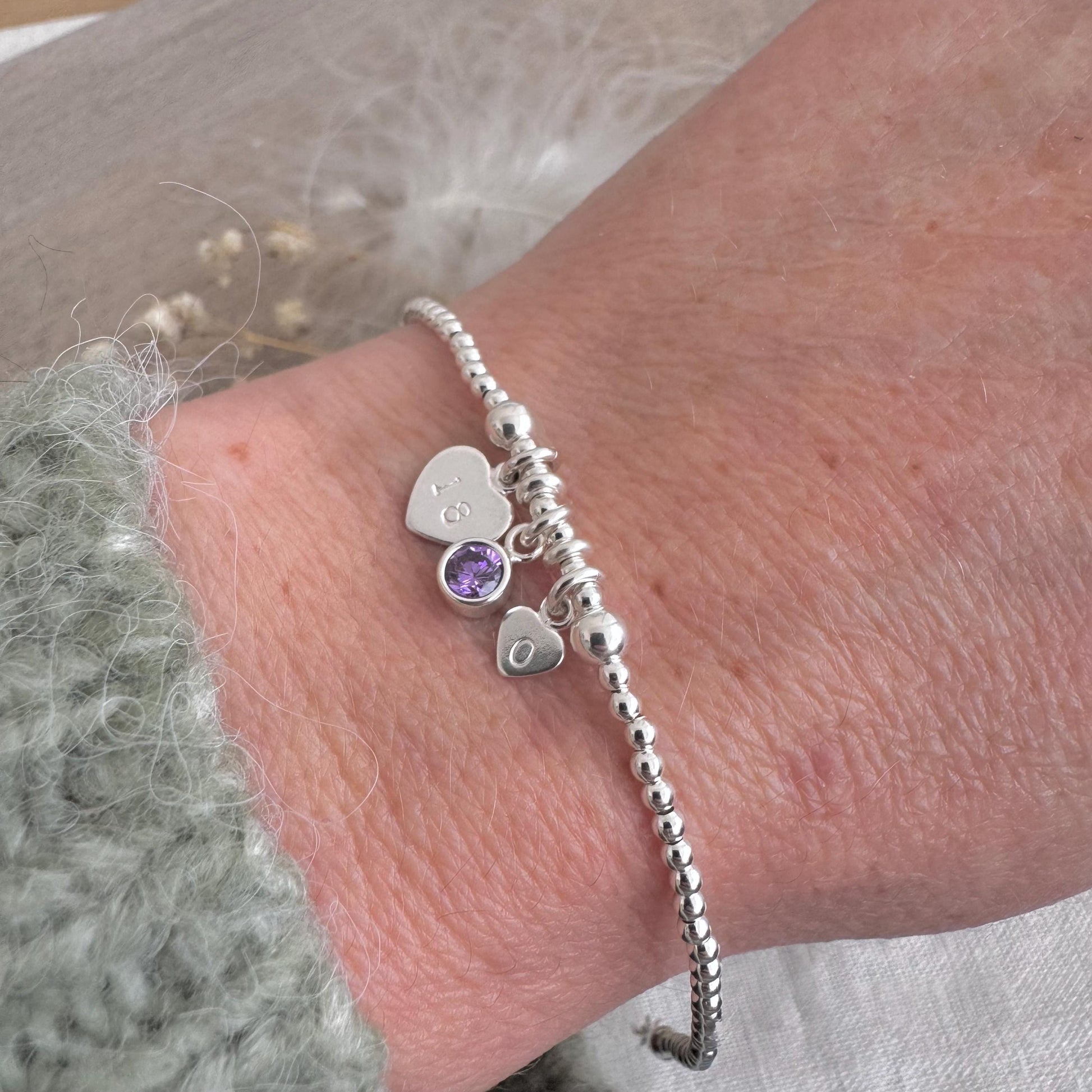 18th Birthday February Birthstone Bracelet, Personalised Initial 18 tag Birthday Gift in Sterling Silver