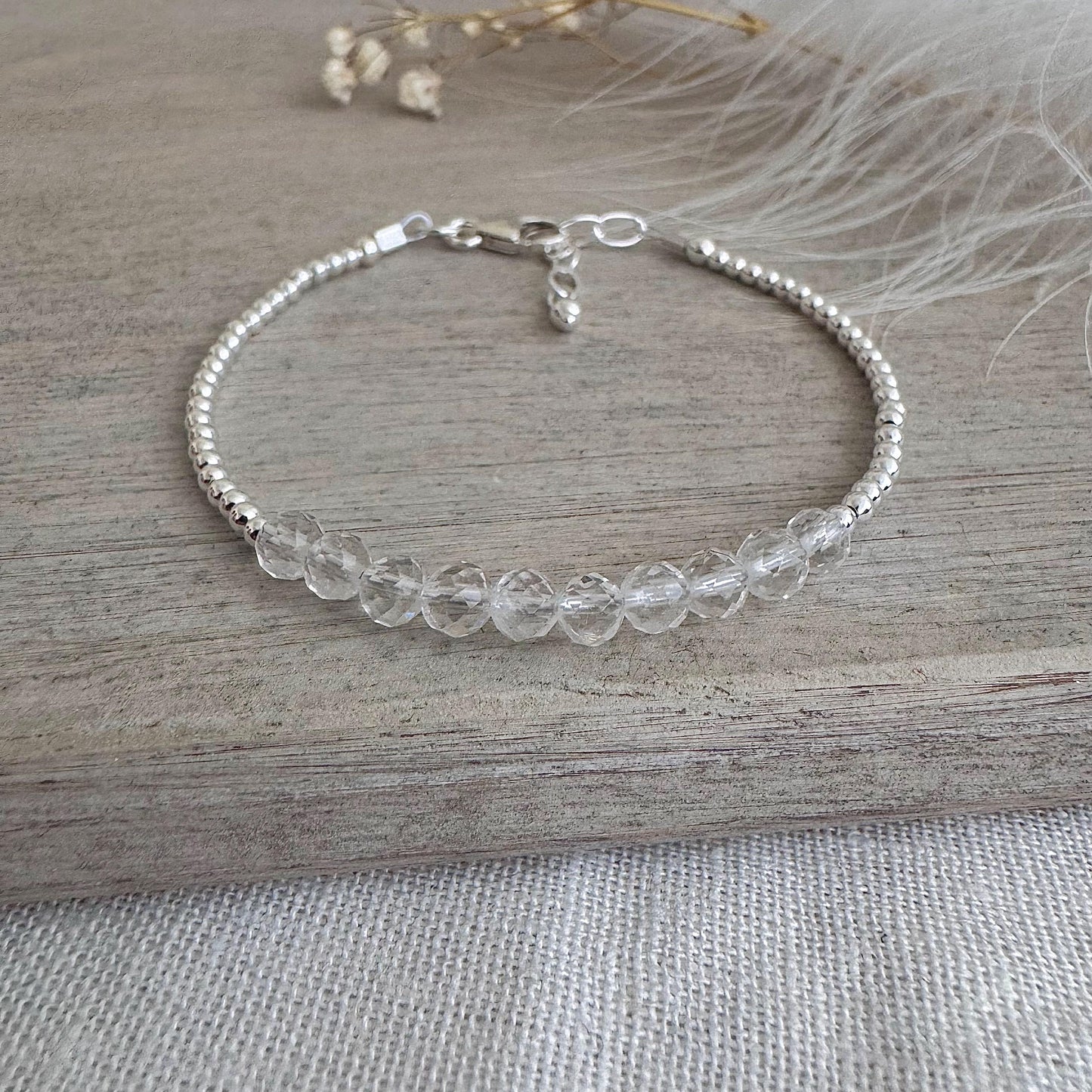 Dainty crystal quartz bracelet, April Birthstone bracelet