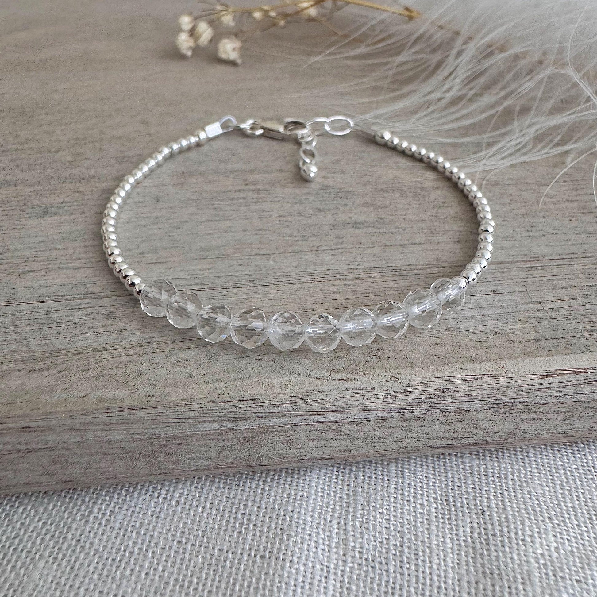 Dainty crystal quartz bracelet, April Birthstone bracelet