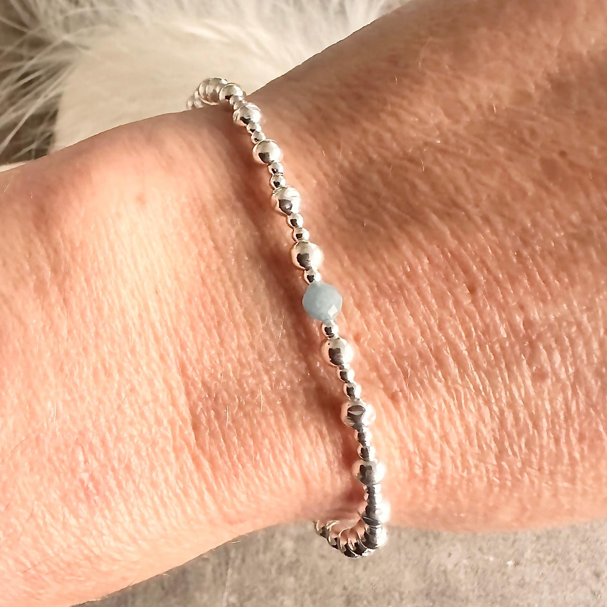 February Amethyst Textured Layering Bracelet, , 4mm sterling silver bead bracelet with February birthstone