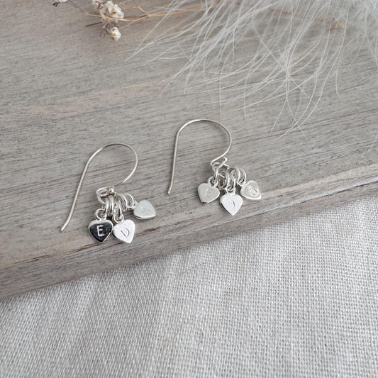 Family Initials Earrings, Personalised in Sterling Silver Gift for Mum for Mothers Day