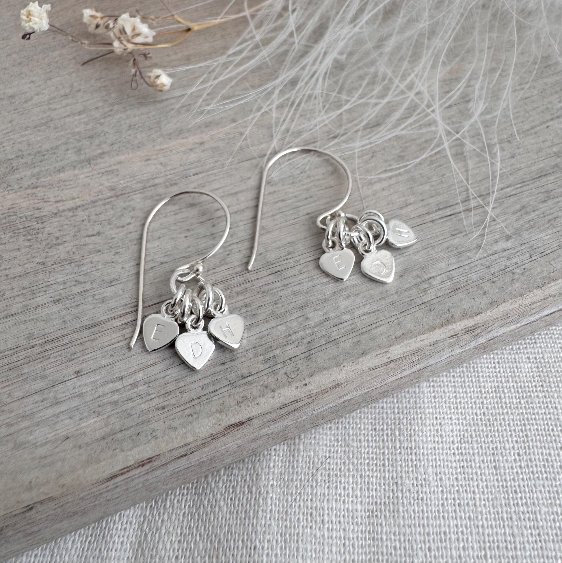 Family Initials Earrings, Personalised in Sterling Silver Gift for Mum for Mothers Day