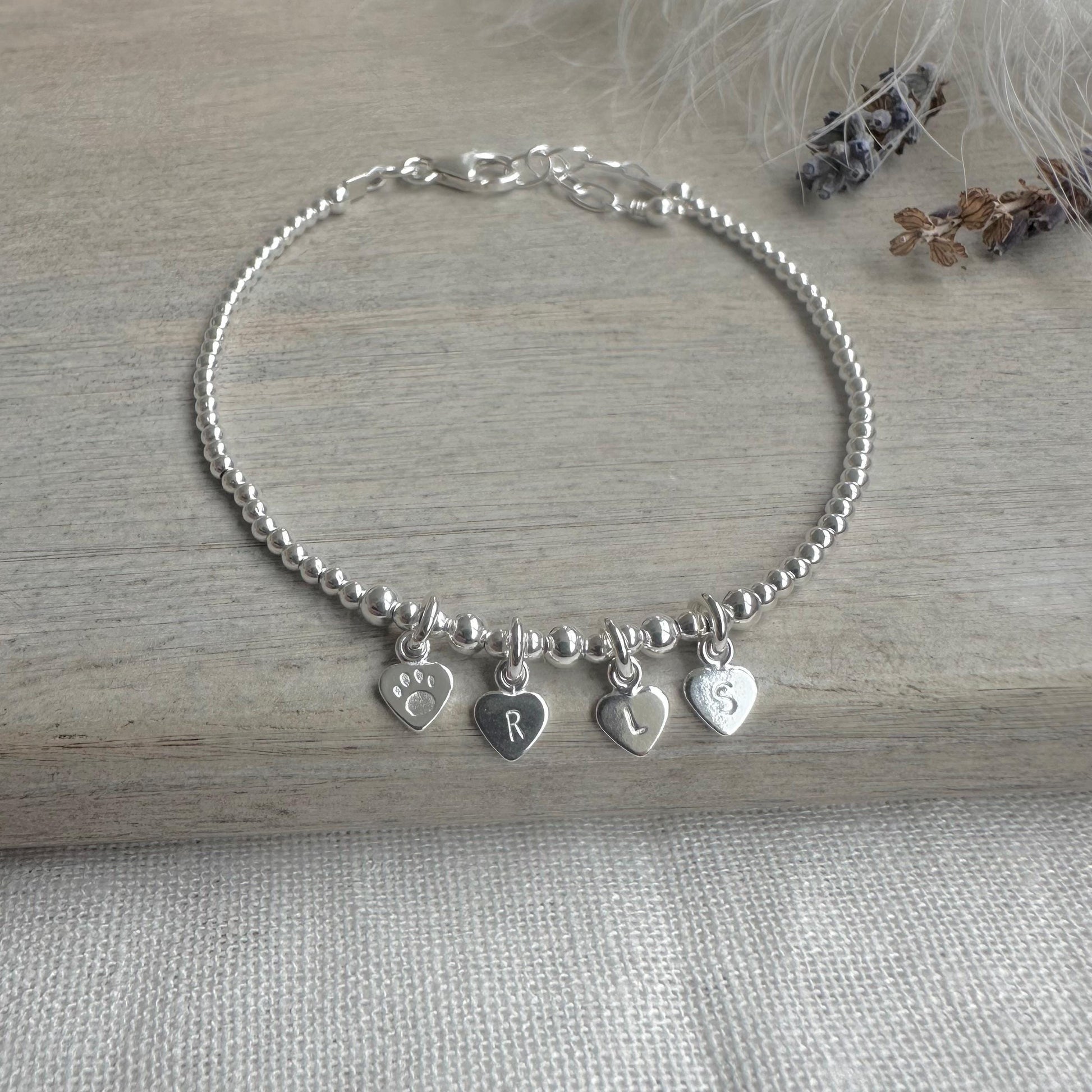 Pet Initials Personalised Initial Bracelet, Family Initials Paw