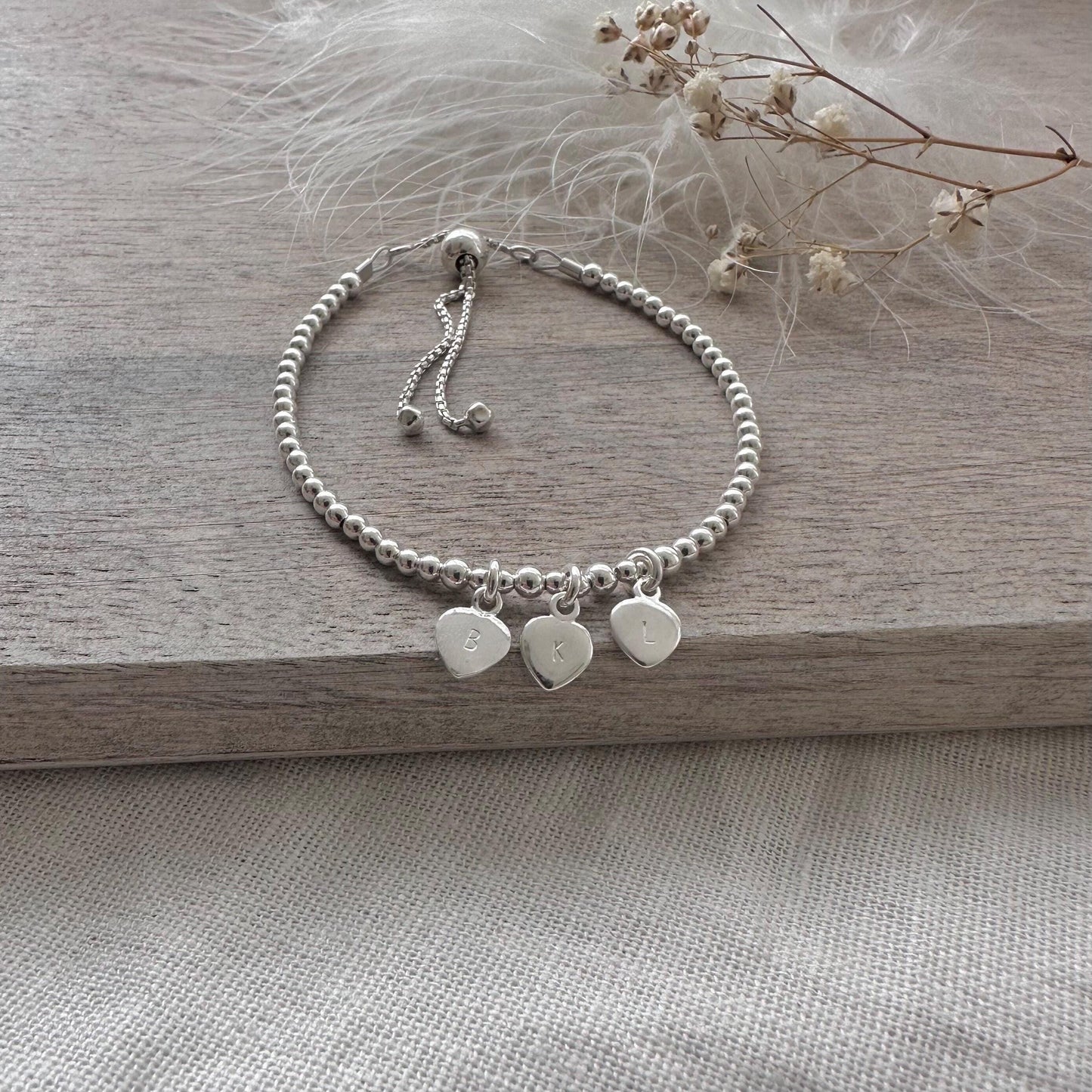 Personalised Slider Bracelet with Family Initials Charm Bracelet, Sterling Silver bracelet
