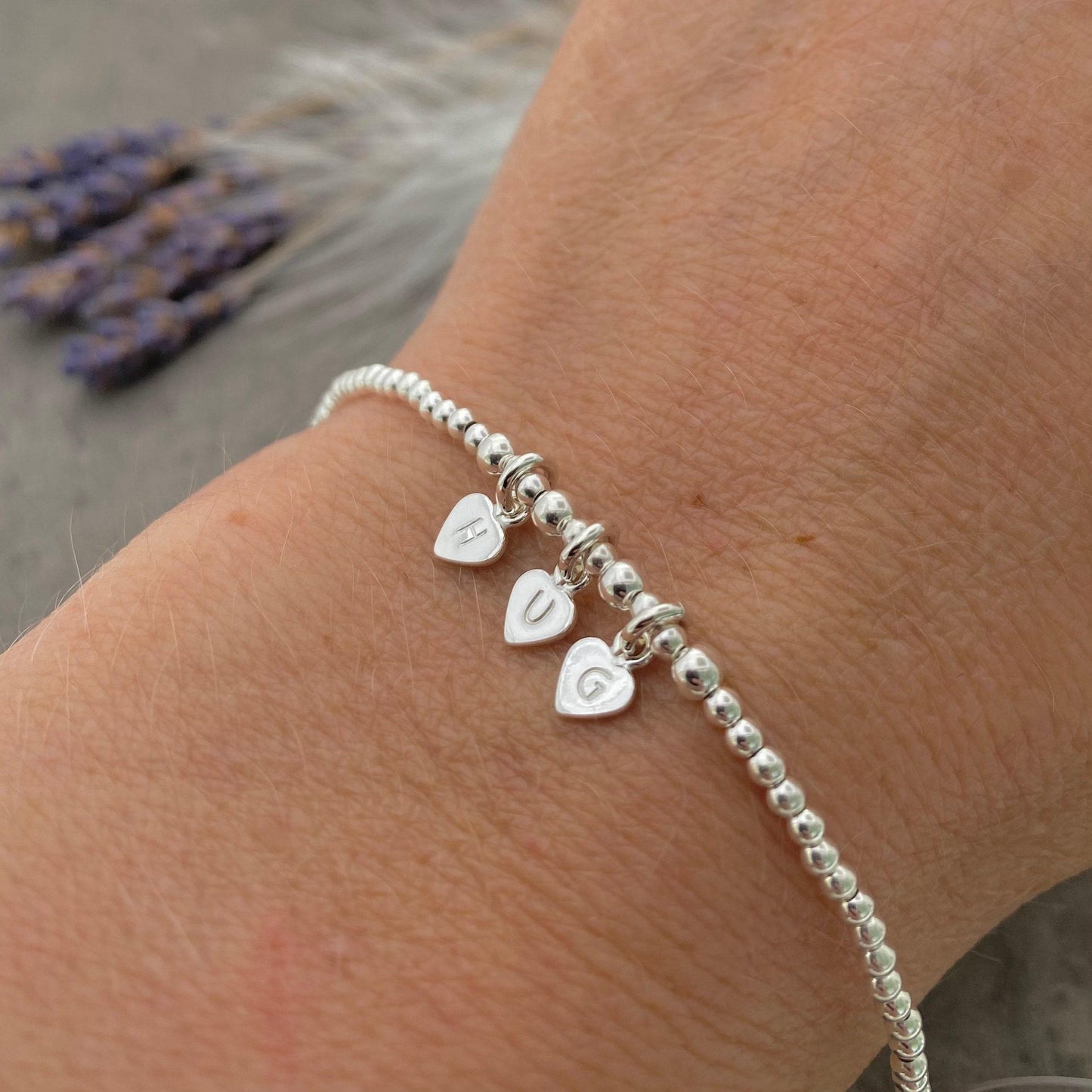 Tiny Family Initial Bracelet , Personalised Dainty Sterling Silver Jewellery